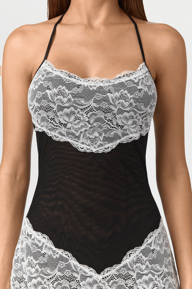 Mesh Lace Halter Mini Dress