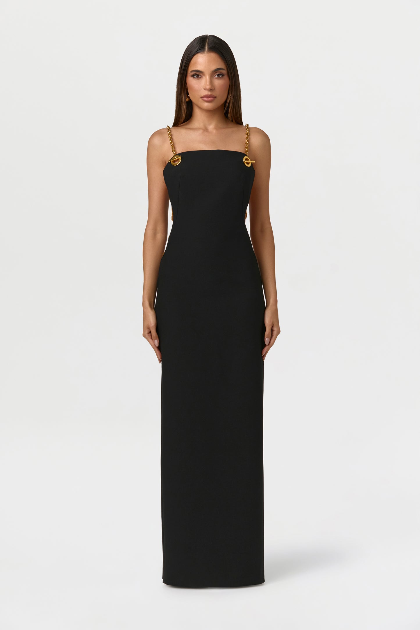 Black Suiting Chain Cutout Maxi Dress