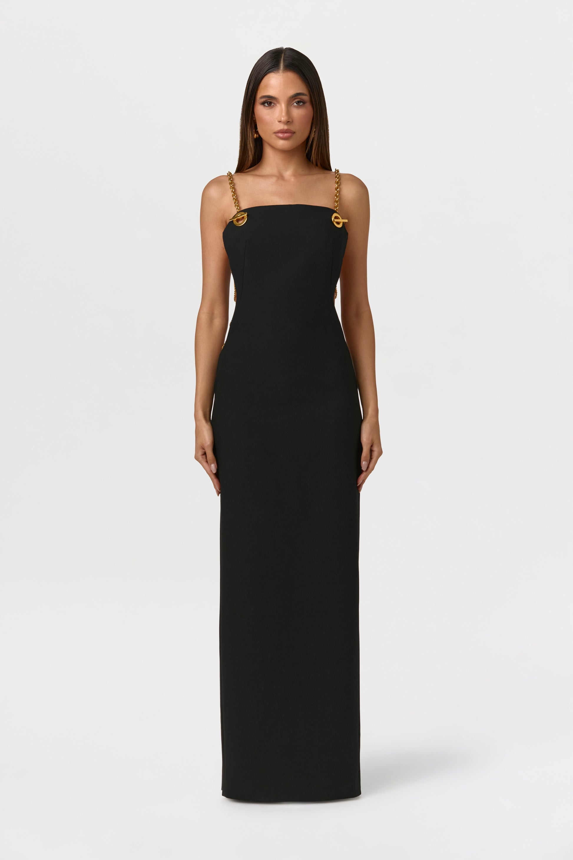 Black Suiting Chain Cutout Maxi Dress