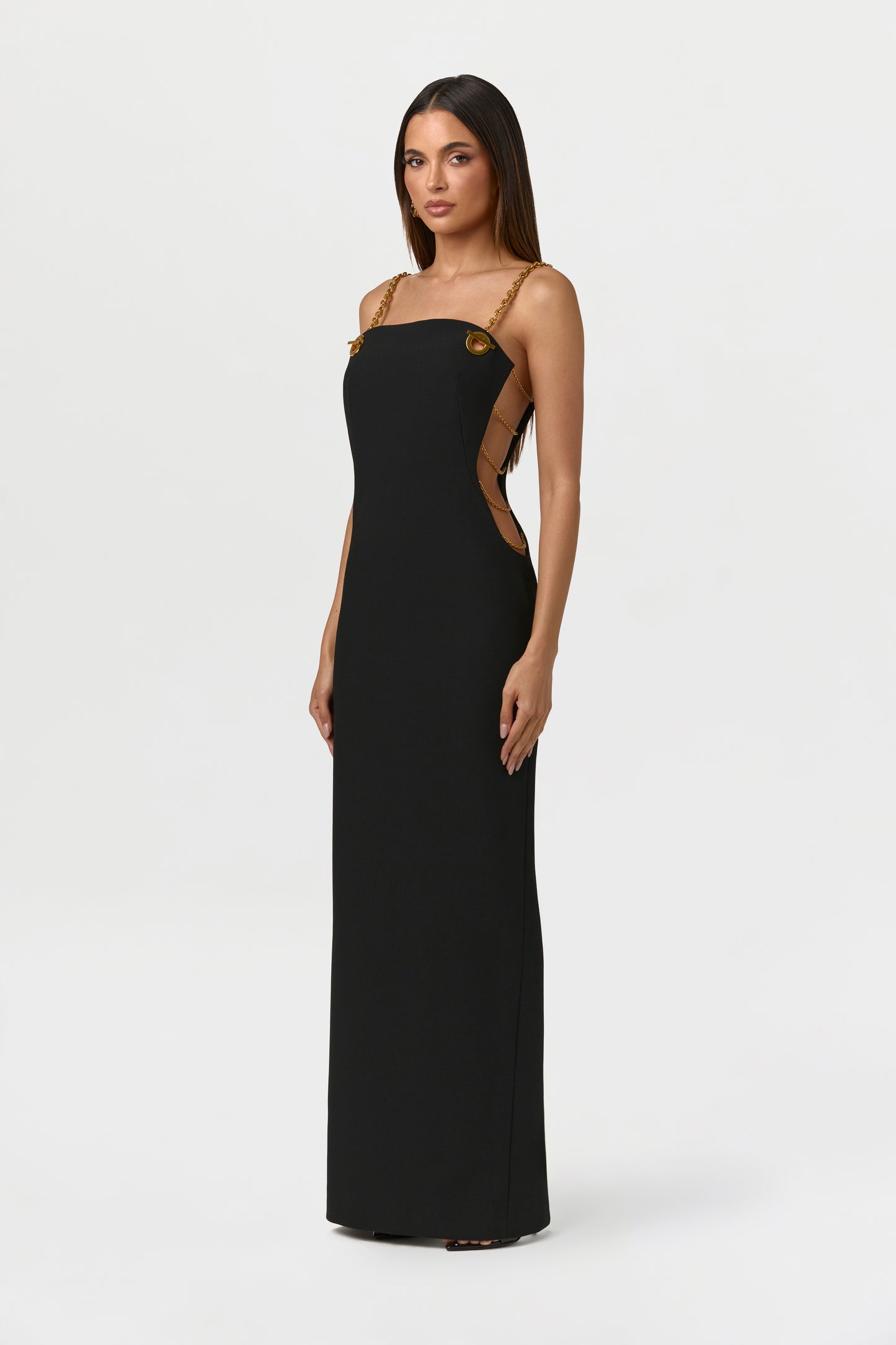 Black Suiting Chain Cutout Maxi Dress