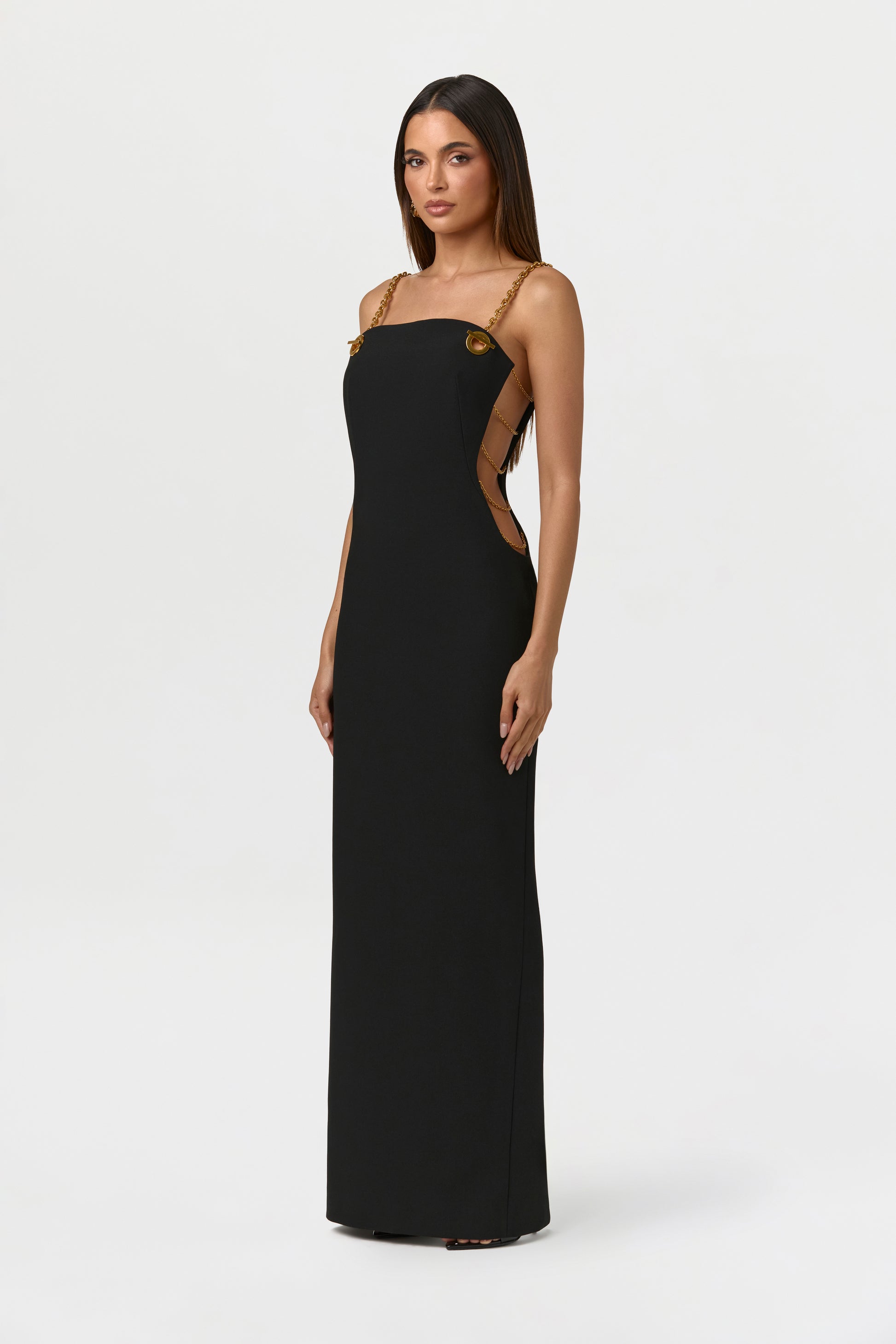Black Suiting Chain Cutout Maxi Dress
