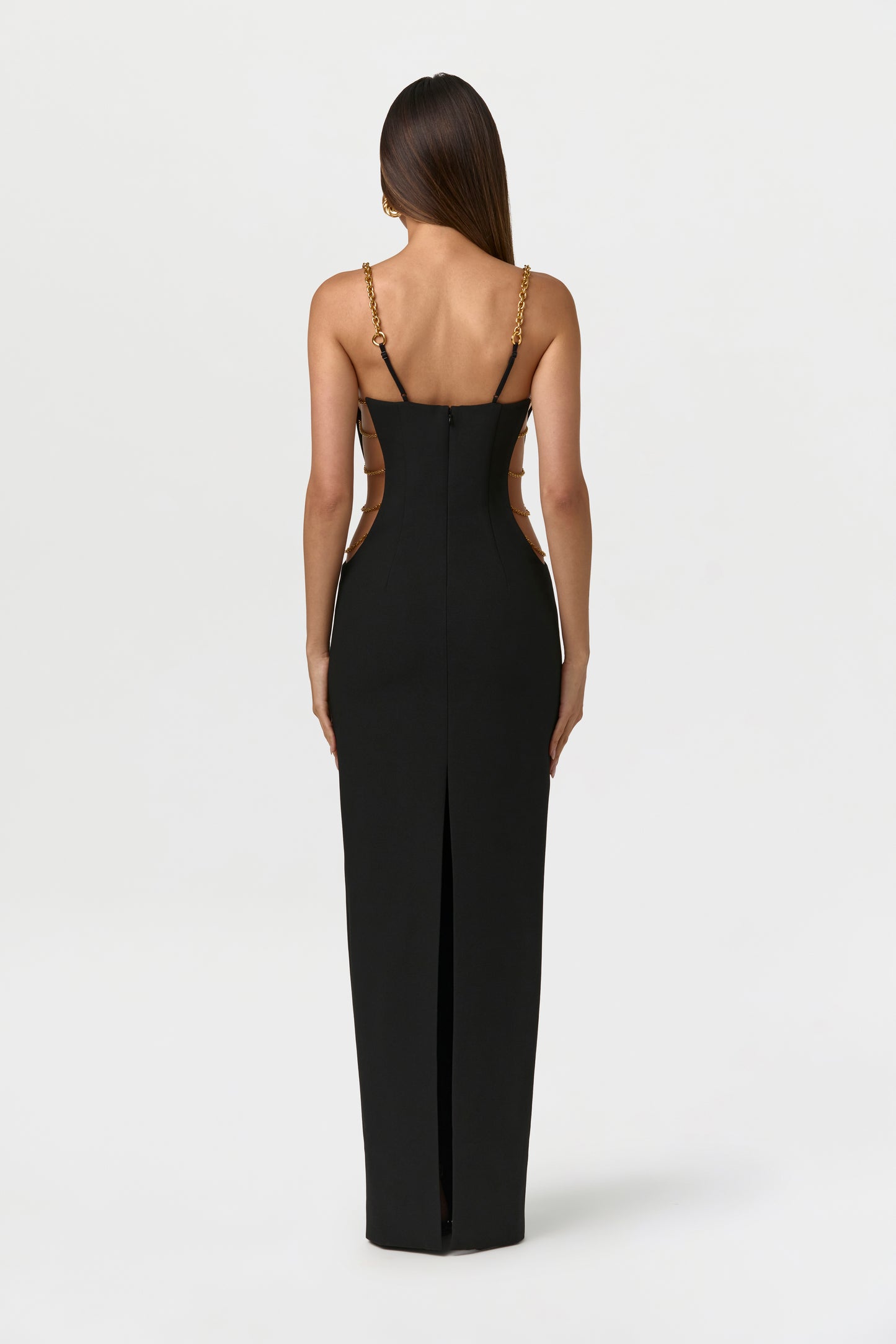 Black Suiting Chain Cutout Maxi Dress