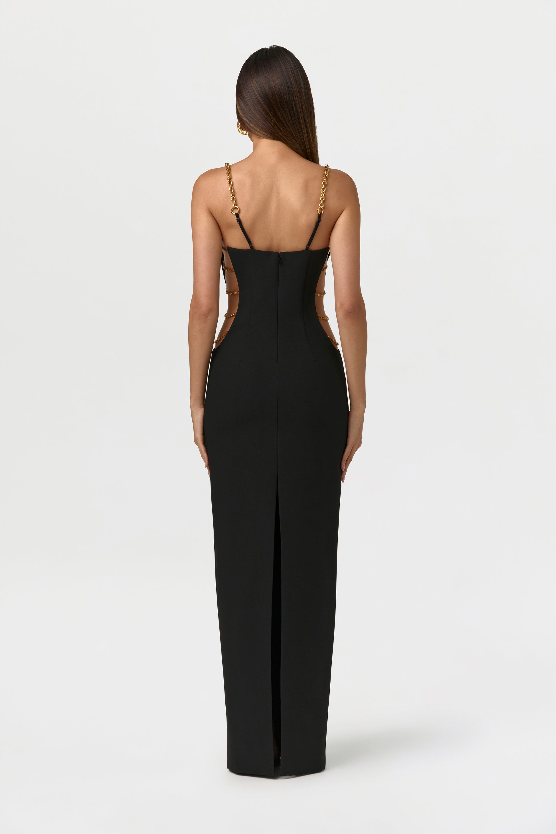 Black Suiting Chain Cutout Maxi Dress