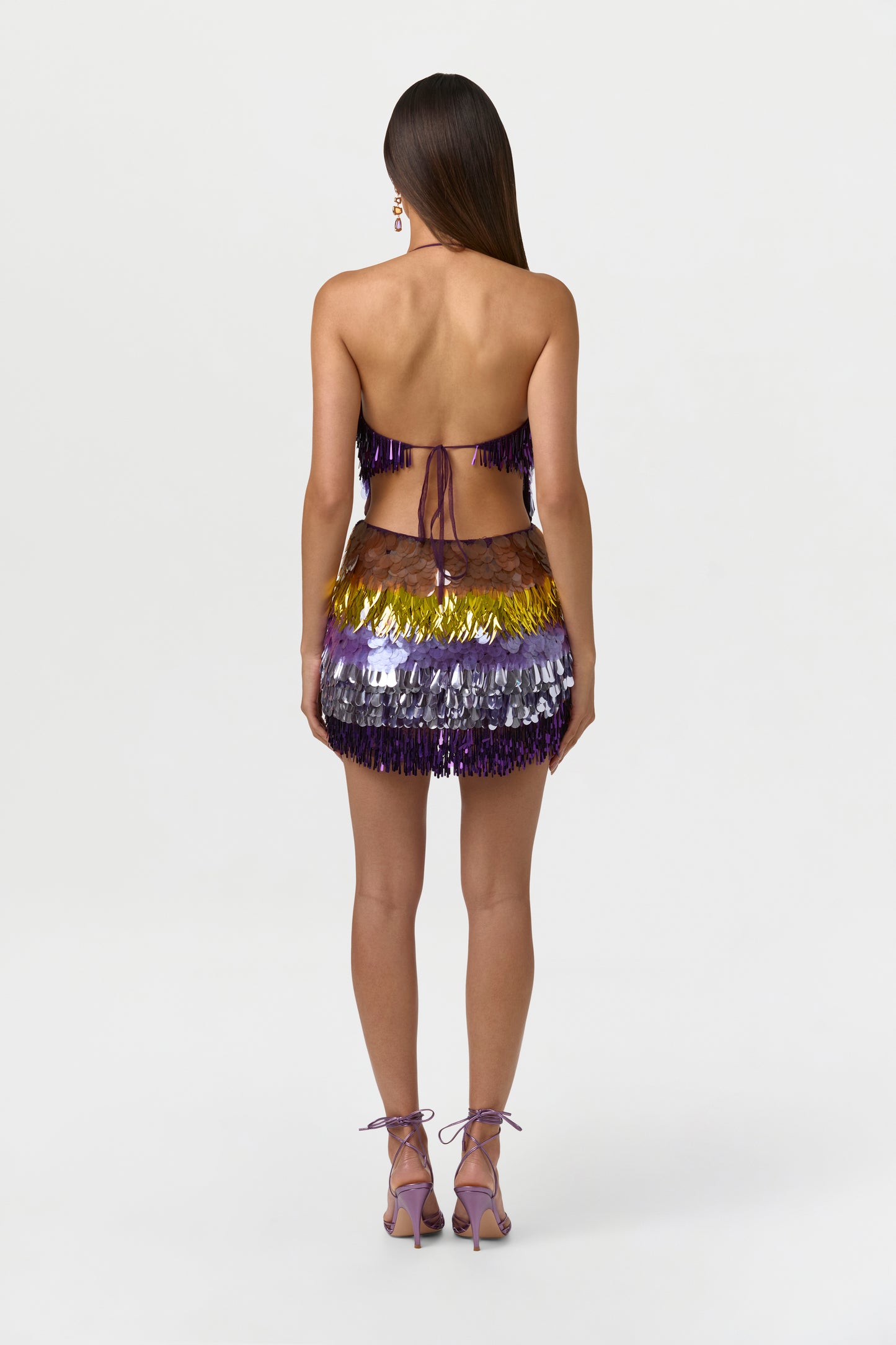 Violet After Dark Sequin Plunge Halter Mini Dress