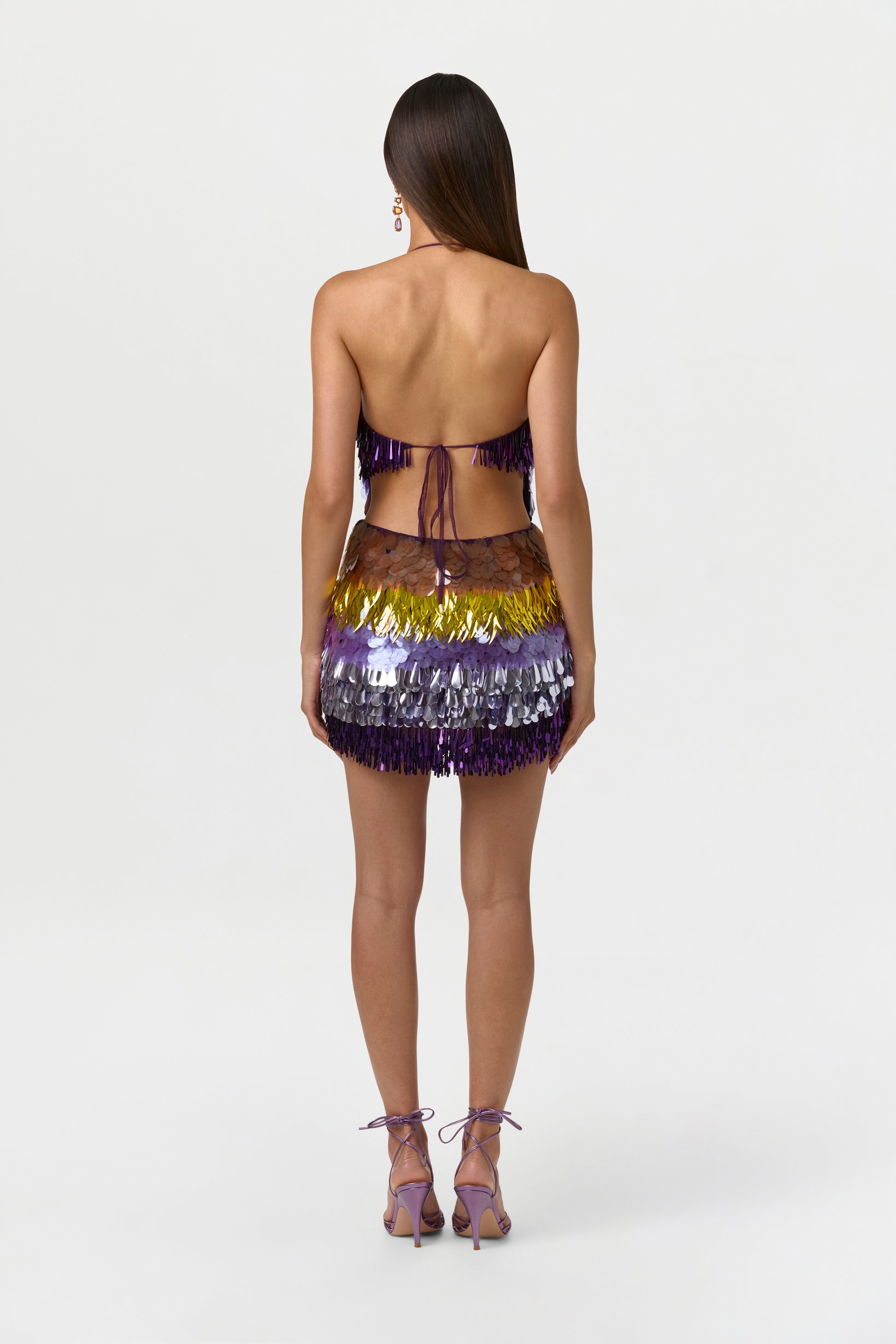 Violet After Dark Sequin Plunge Halter Mini Dress