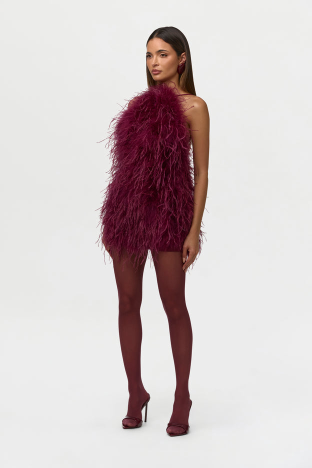 Feather Open Back Mini Dress