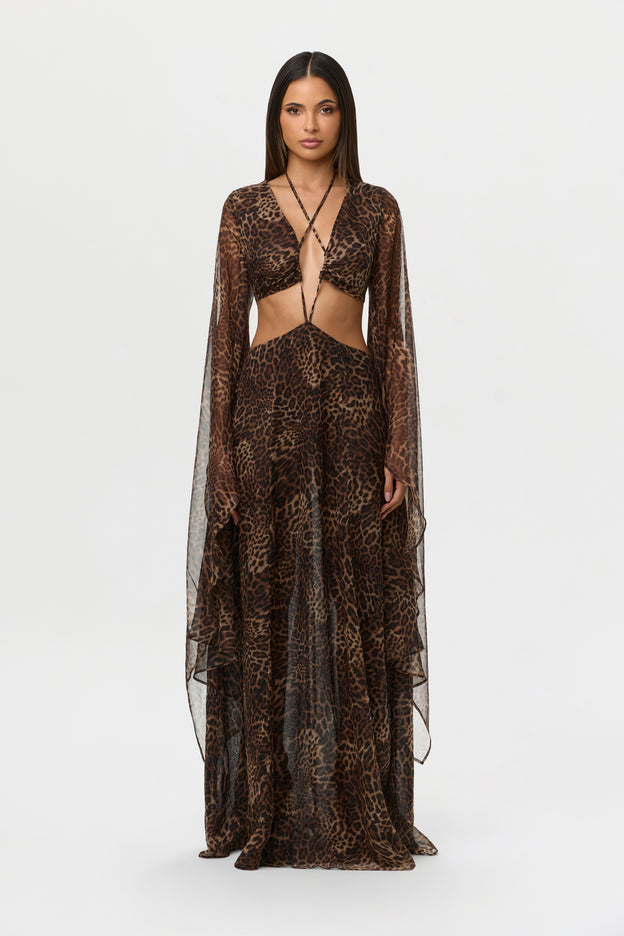 Chiffon Print Cutout Maxi
