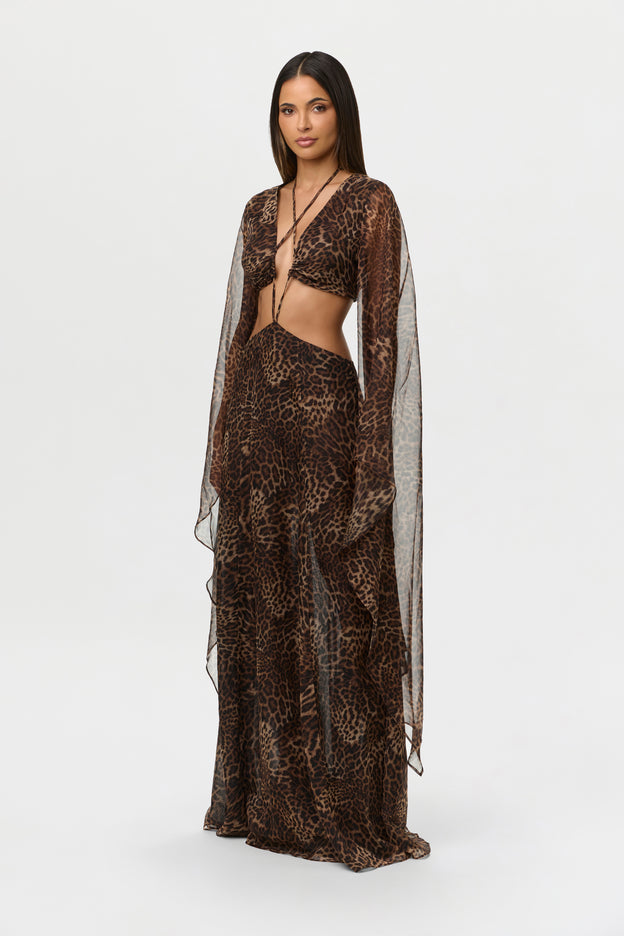 Chiffon Print Cutout Maxi