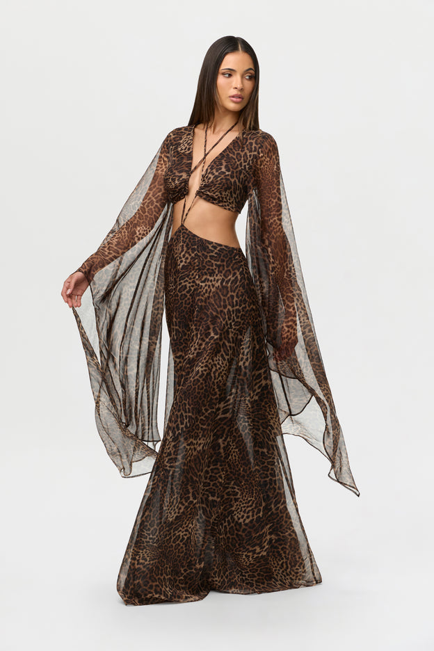 Chiffon Print Cutout Maxi