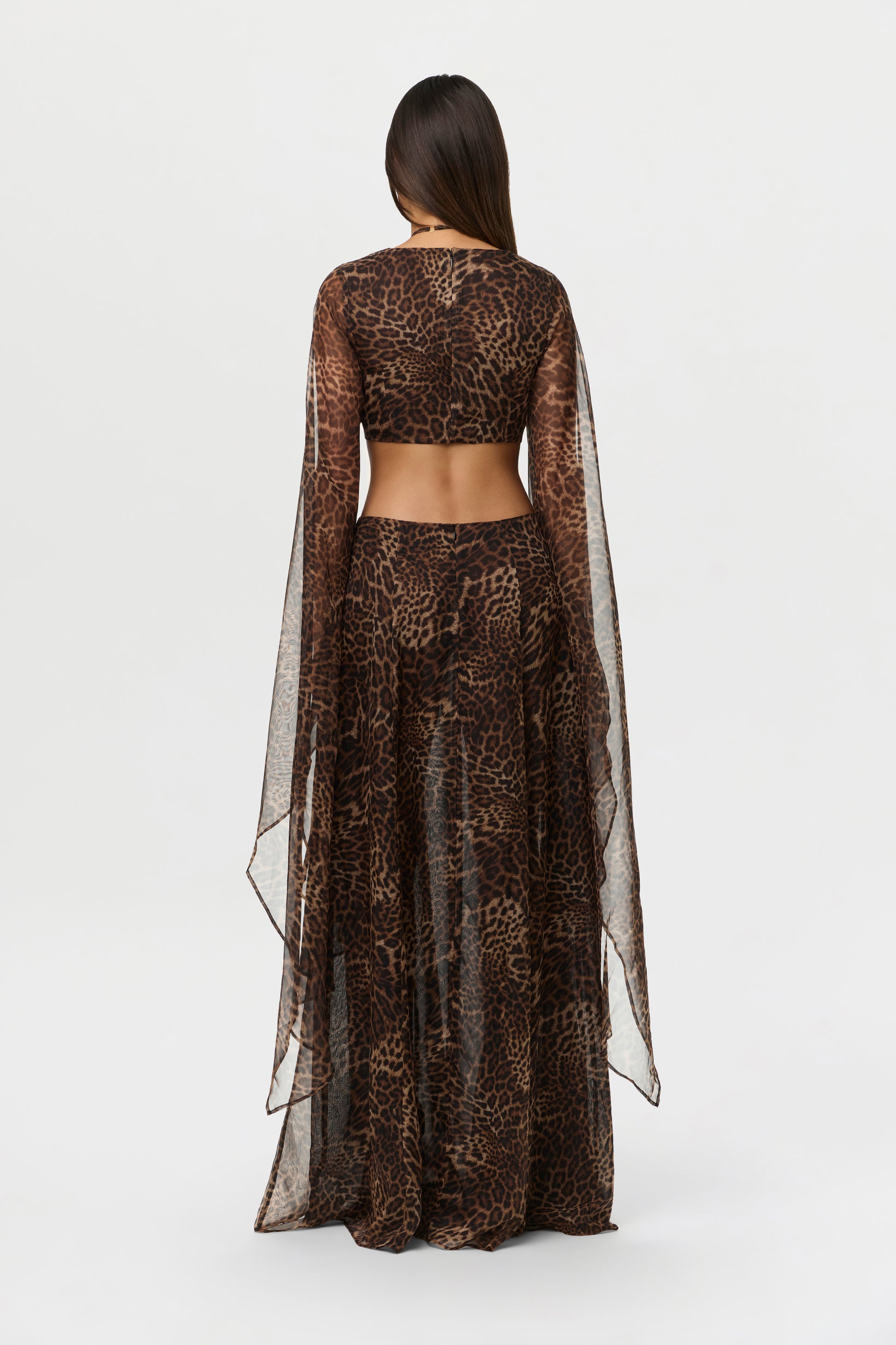 Spotted Leopard Chiffon Print Cutout Maxi