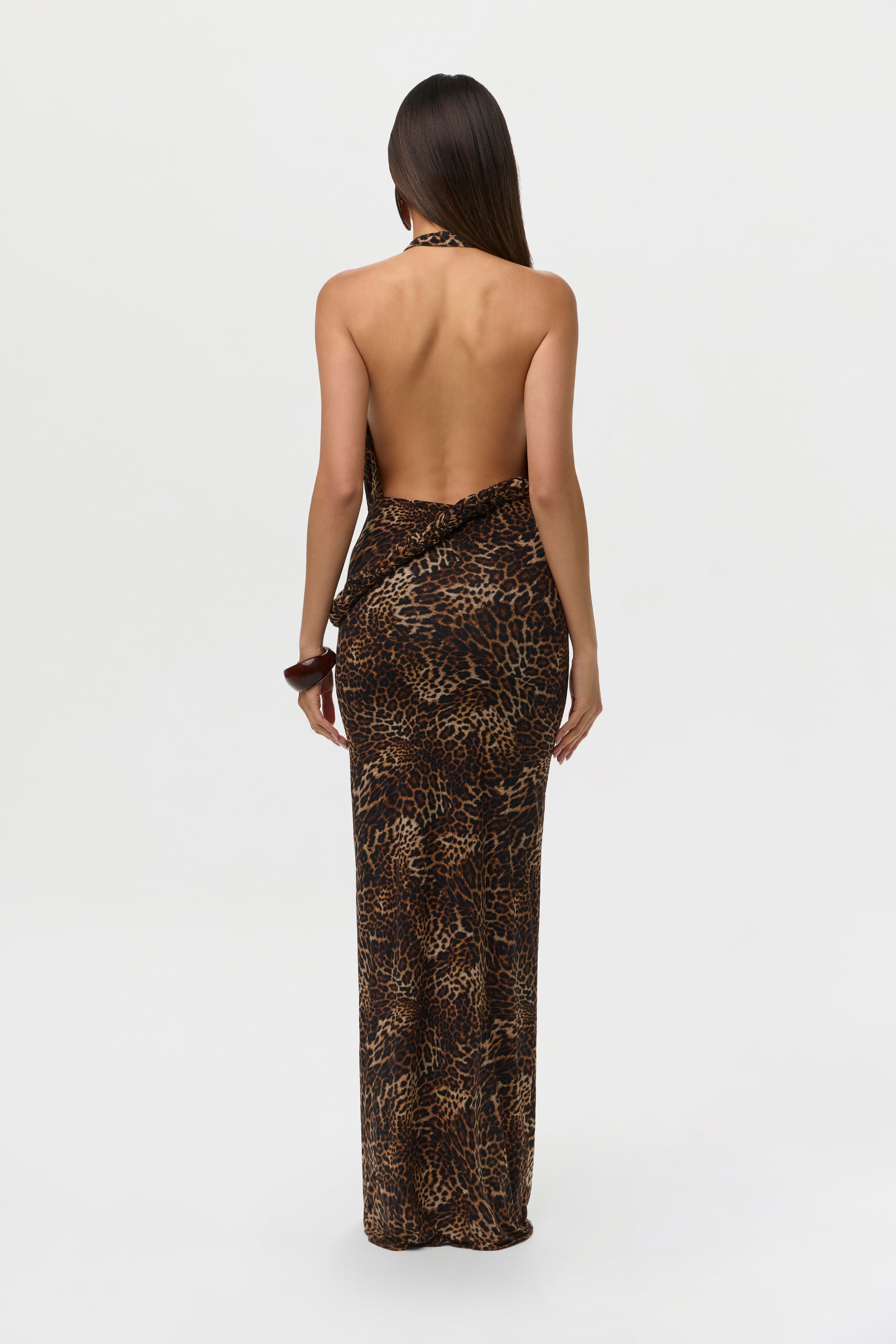 Naked Print Deep Plunge Draped Maxi, Spotted Leopard / XS