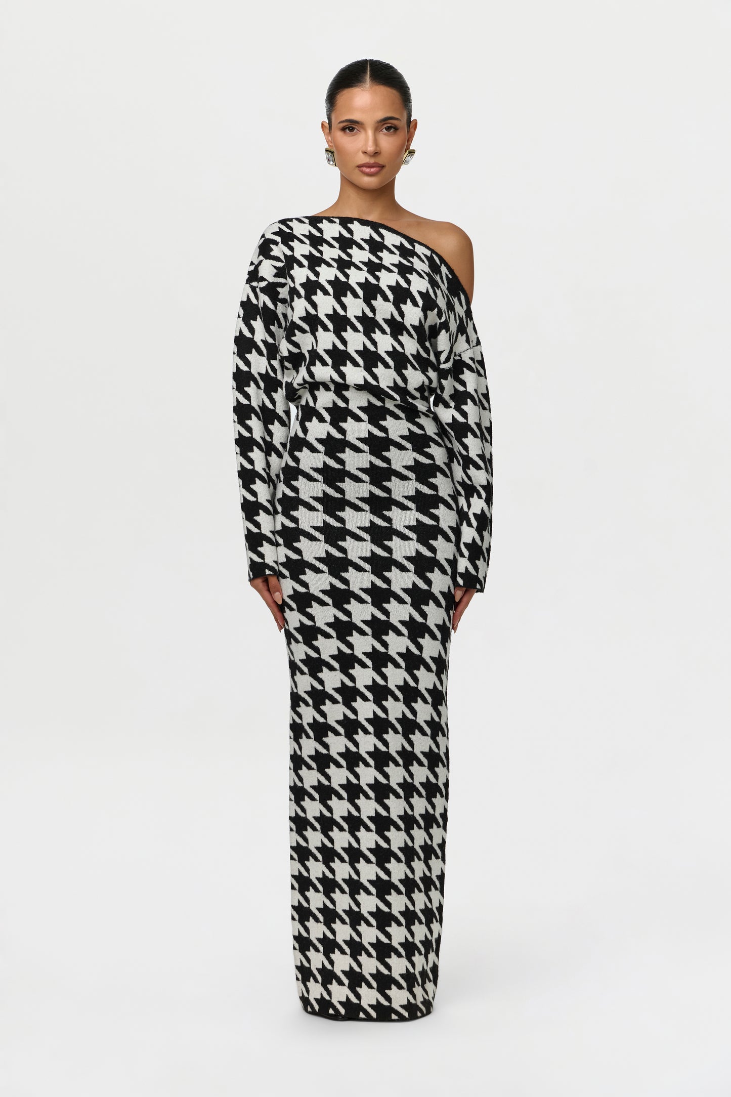 Knit Print Off-Shoulder Sweater Dress