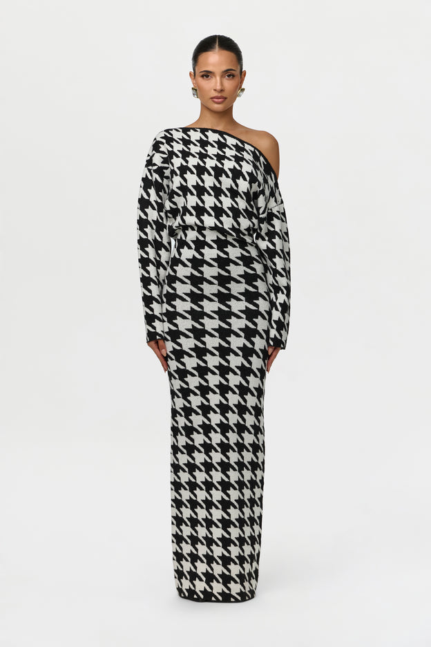 Knit Print Off-Shoulder Sweater Dress