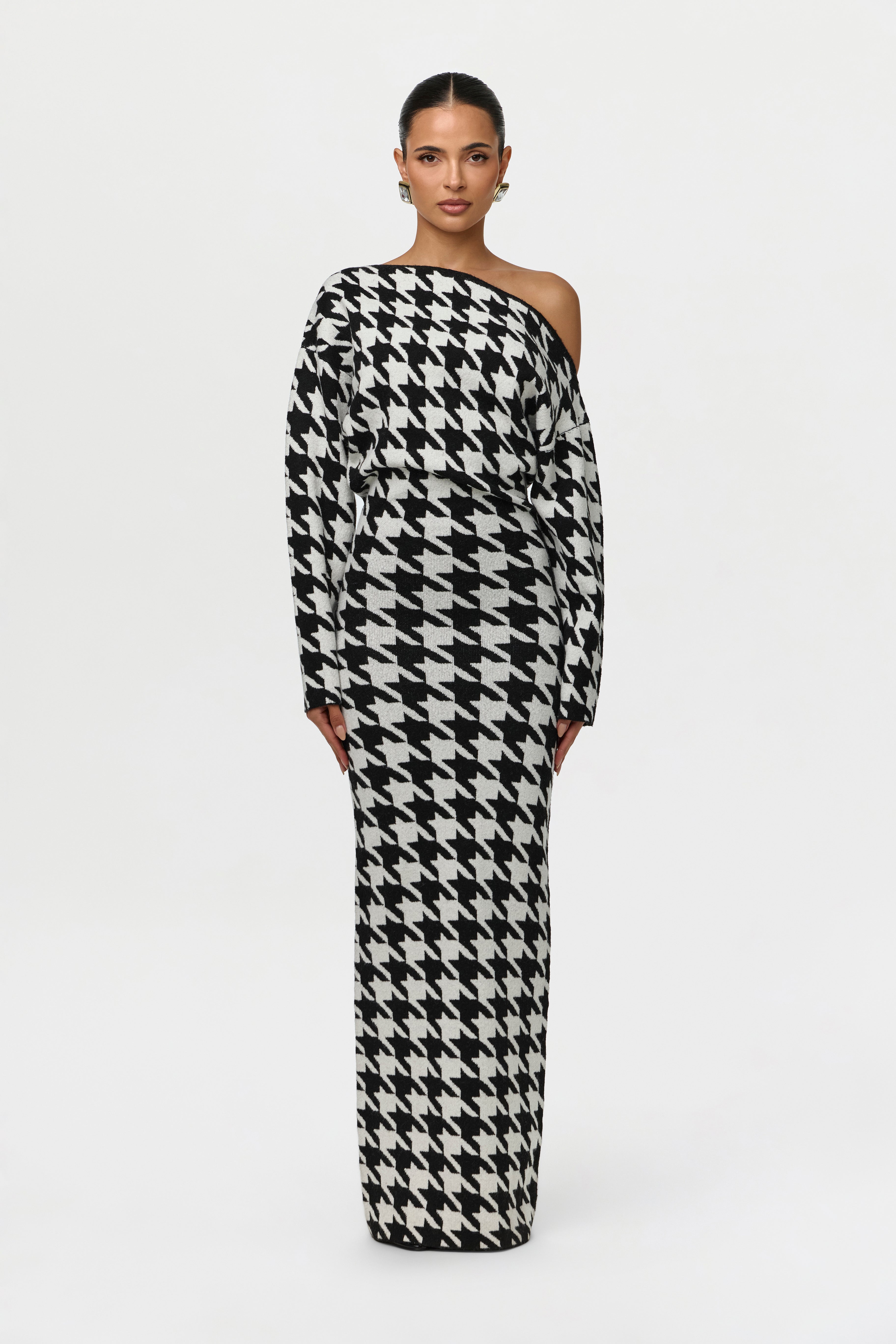 Knit Print Off-Shoulder Sweater Dress