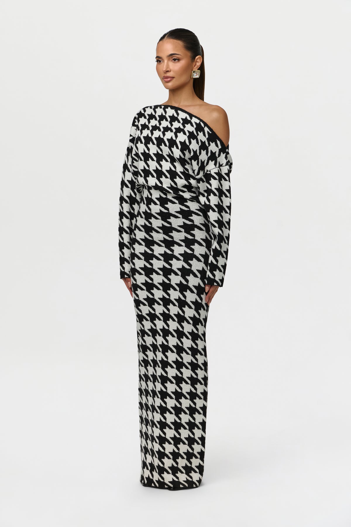 Knit Print Off-Shoulder Sweater Dress