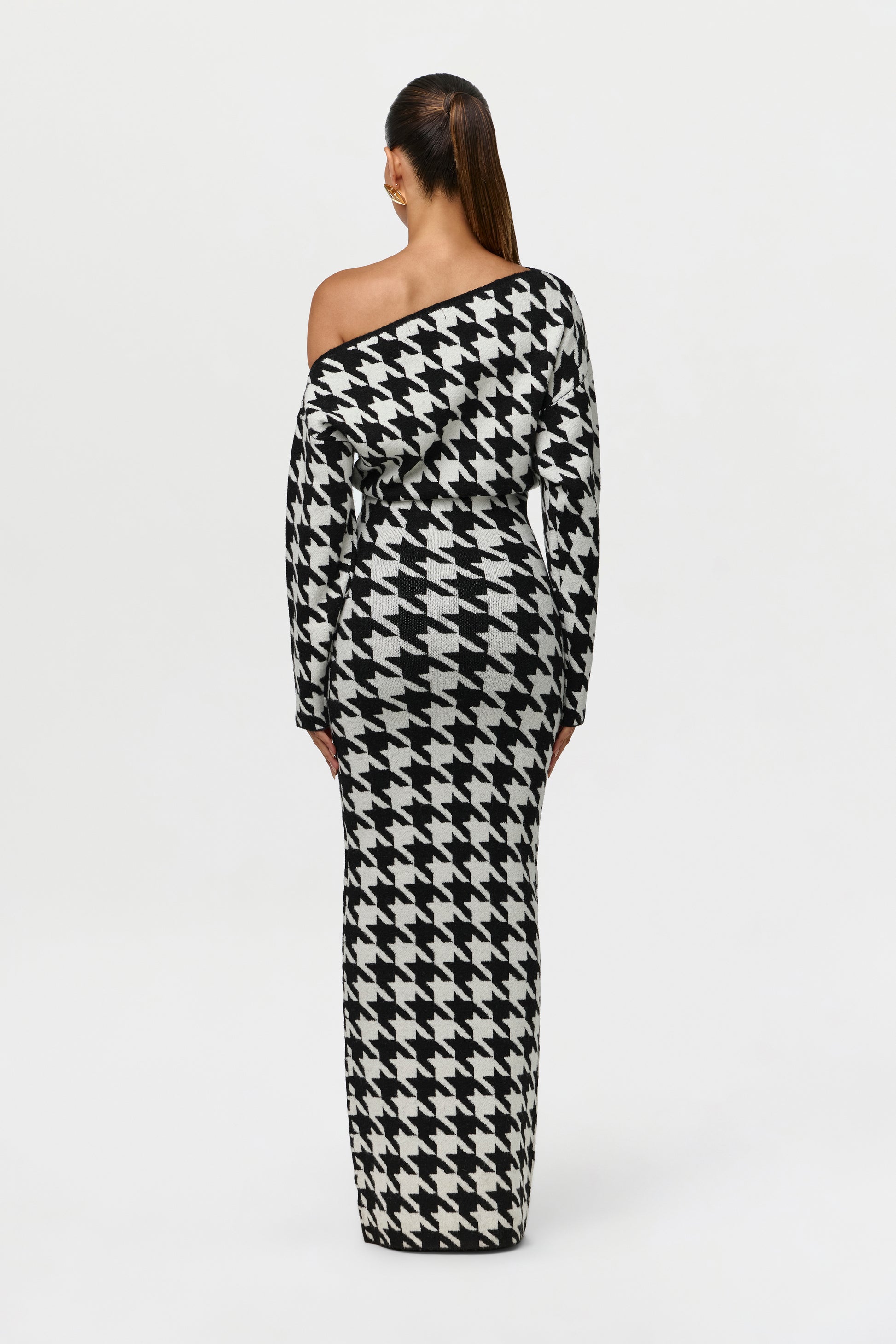 Knit Print Off-Shoulder Sweater Dress