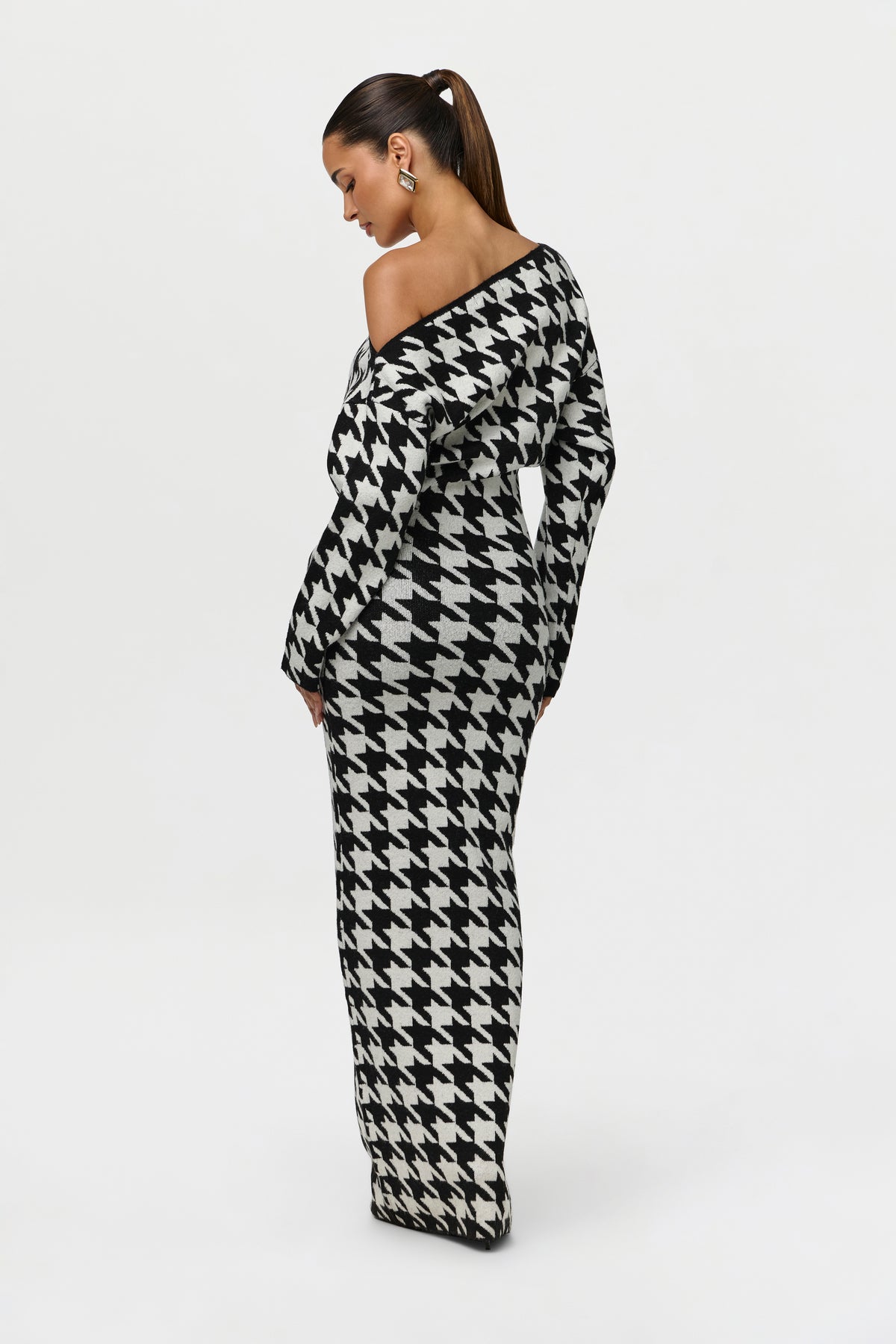 Knit Print Off-Shoulder Sweater Dress