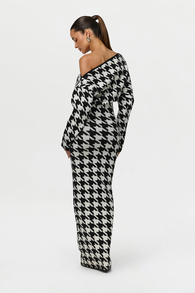 Knit Print Off-Shoulder Sweater Dress