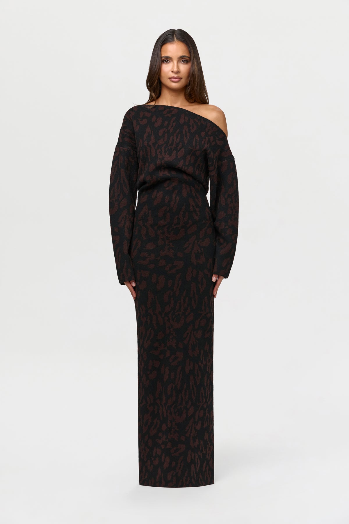 Knit Print Off-Shoulder Sweater Dress