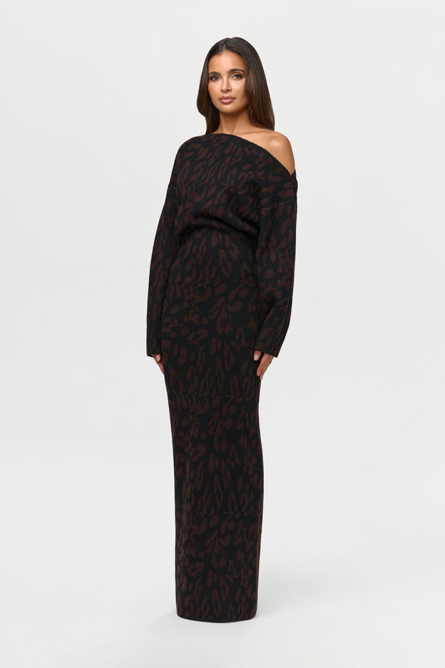 Knit Print Off-Shoulder Sweater Dress