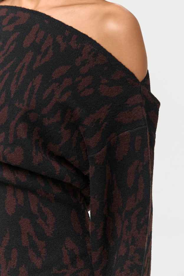 Knit Print Off-Shoulder Sweater Dress