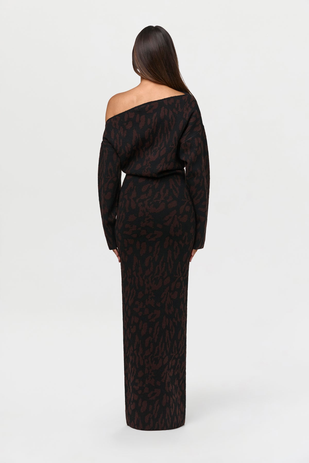 Knit Print Off-Shoulder Sweater Dress