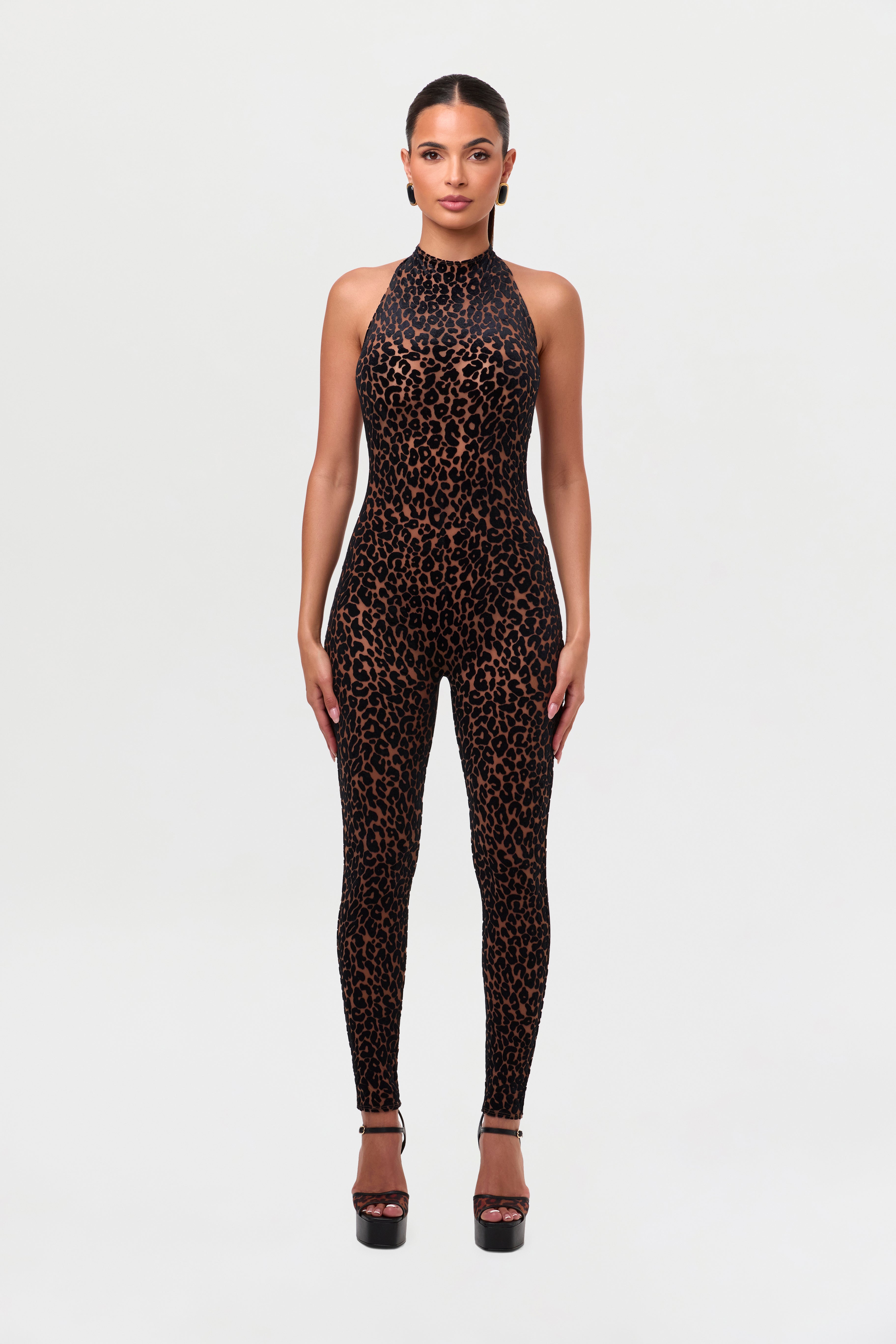 Burnout Print Halter Jumpsuit