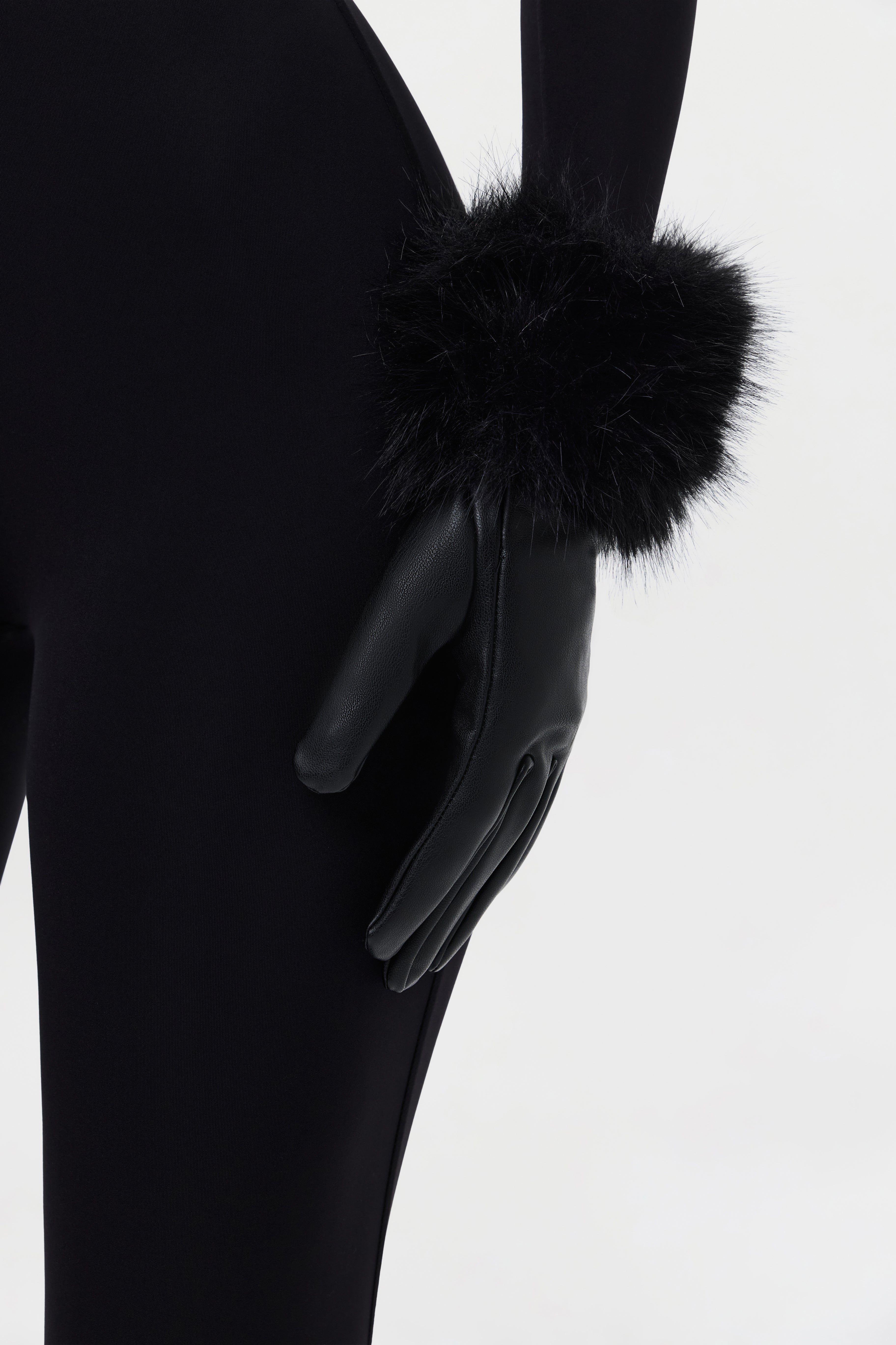 Vegan Leather Faux Fur Gloves