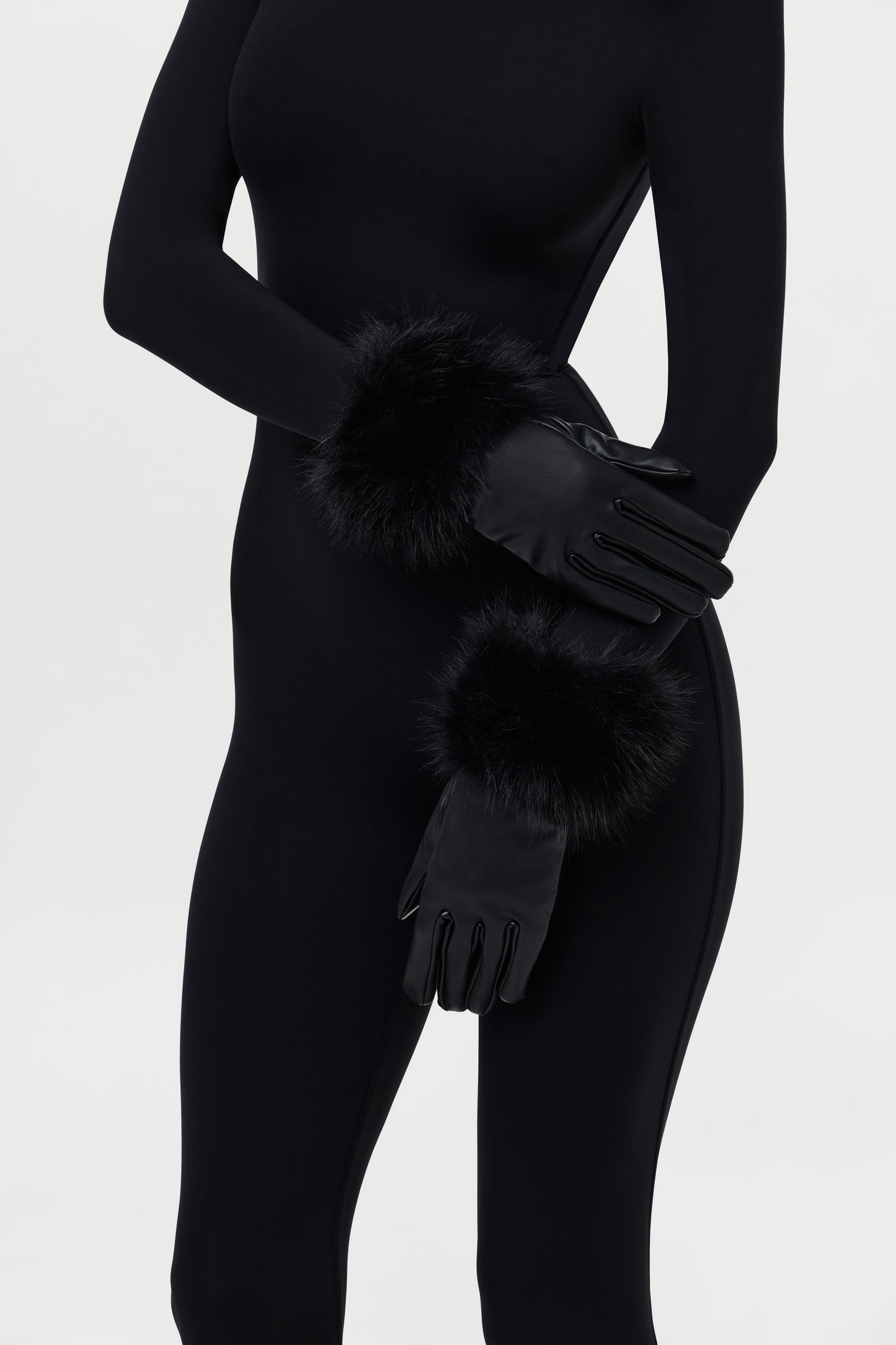 Vegan Leather Faux Fur Gloves