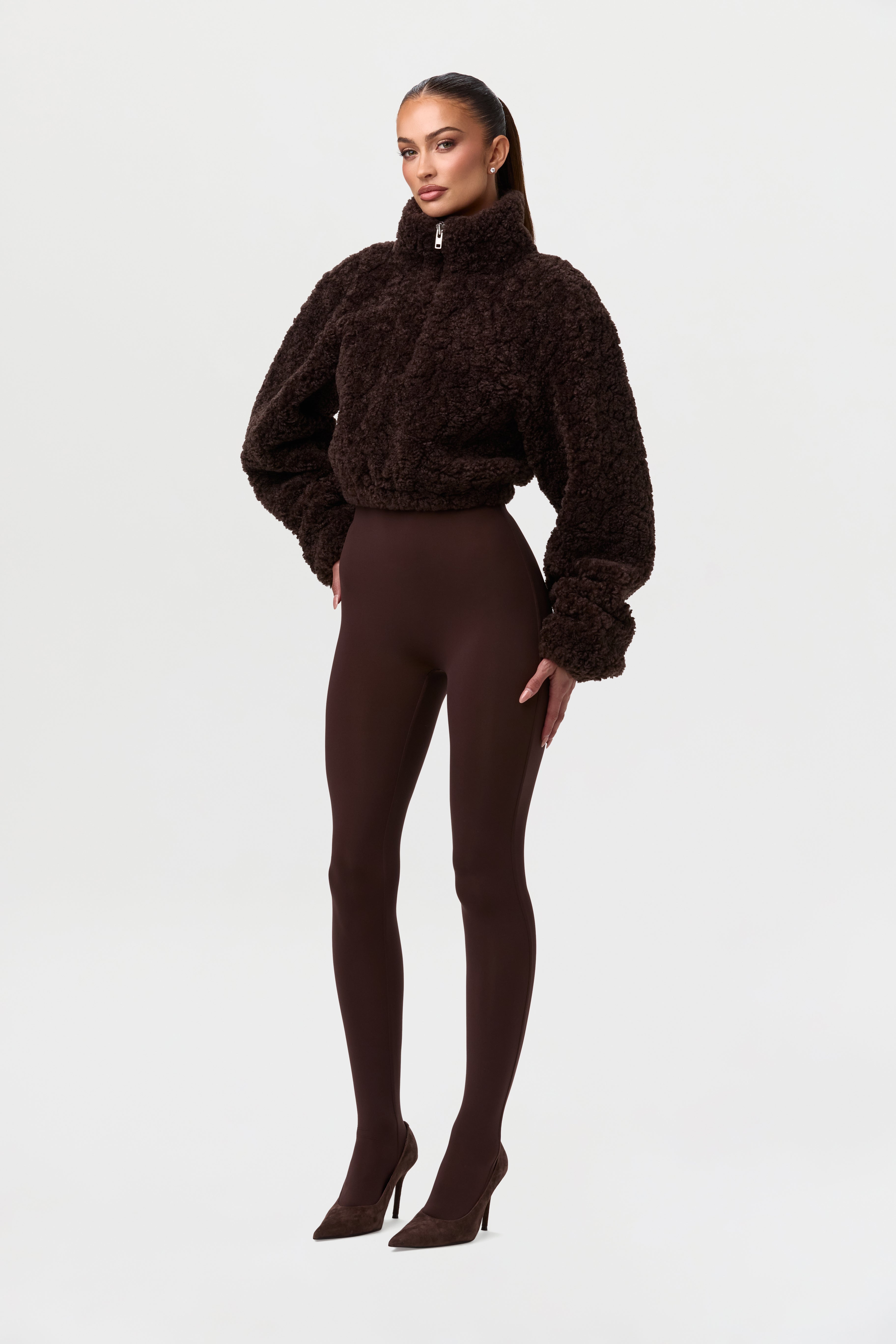 Sherpa Quarter-Zip Cropped Sweater – Naked Wardrobe