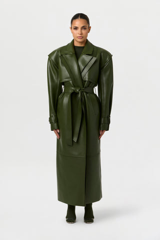 Vegan Leather Dual Collar Trench Coat