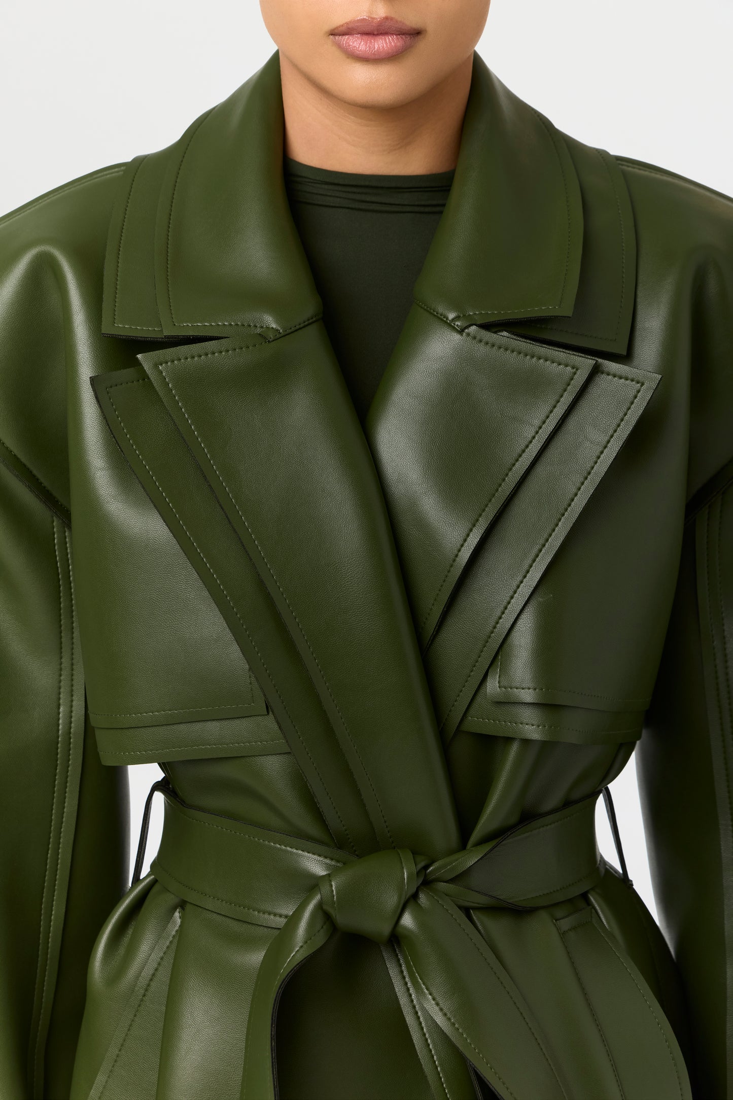 Vegan Leather Dual Collar Trench Coat