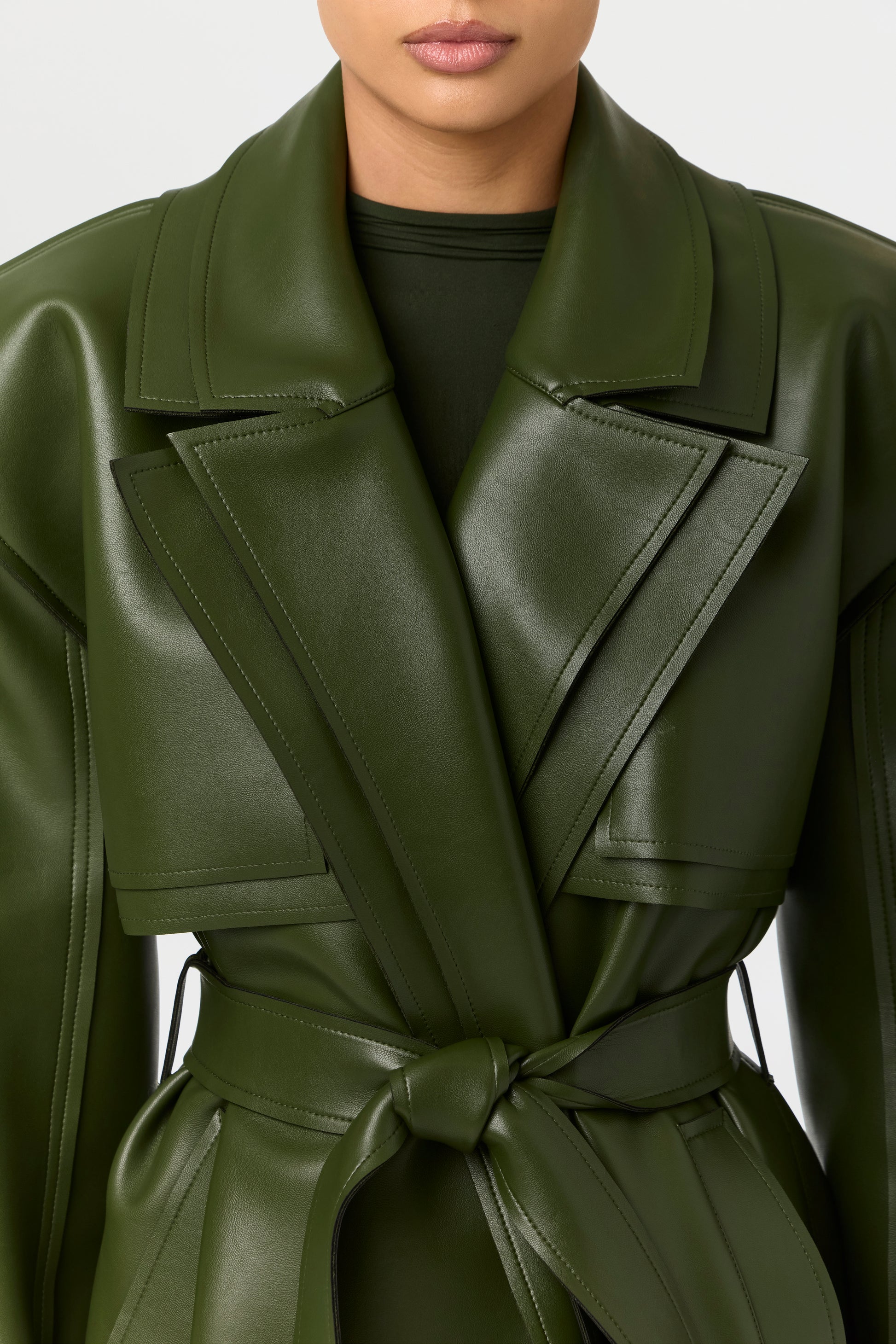 Vegan Leather Dual Collar Trench Coat