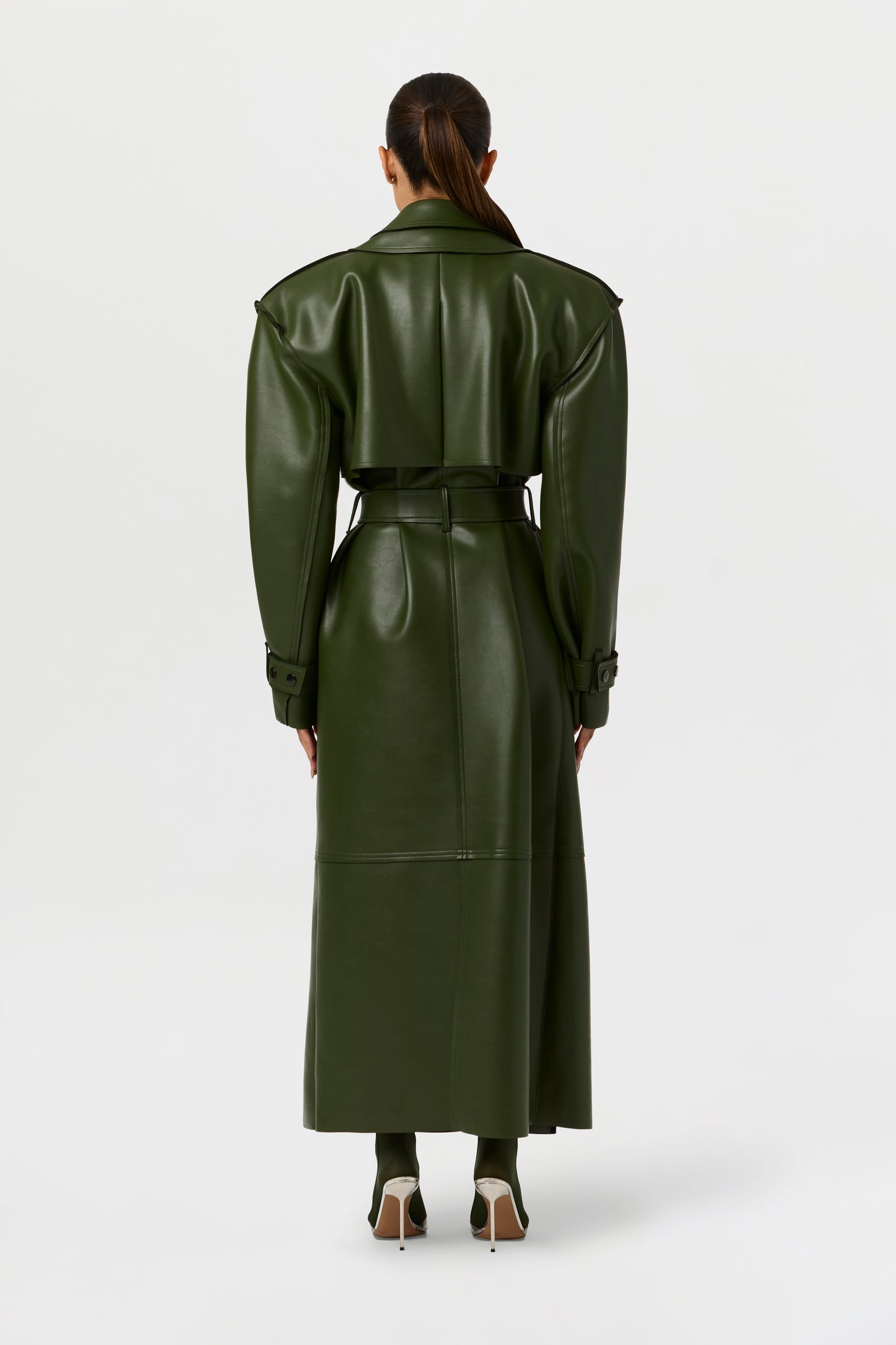 Vegan Leather Dual Collar Trench Coat