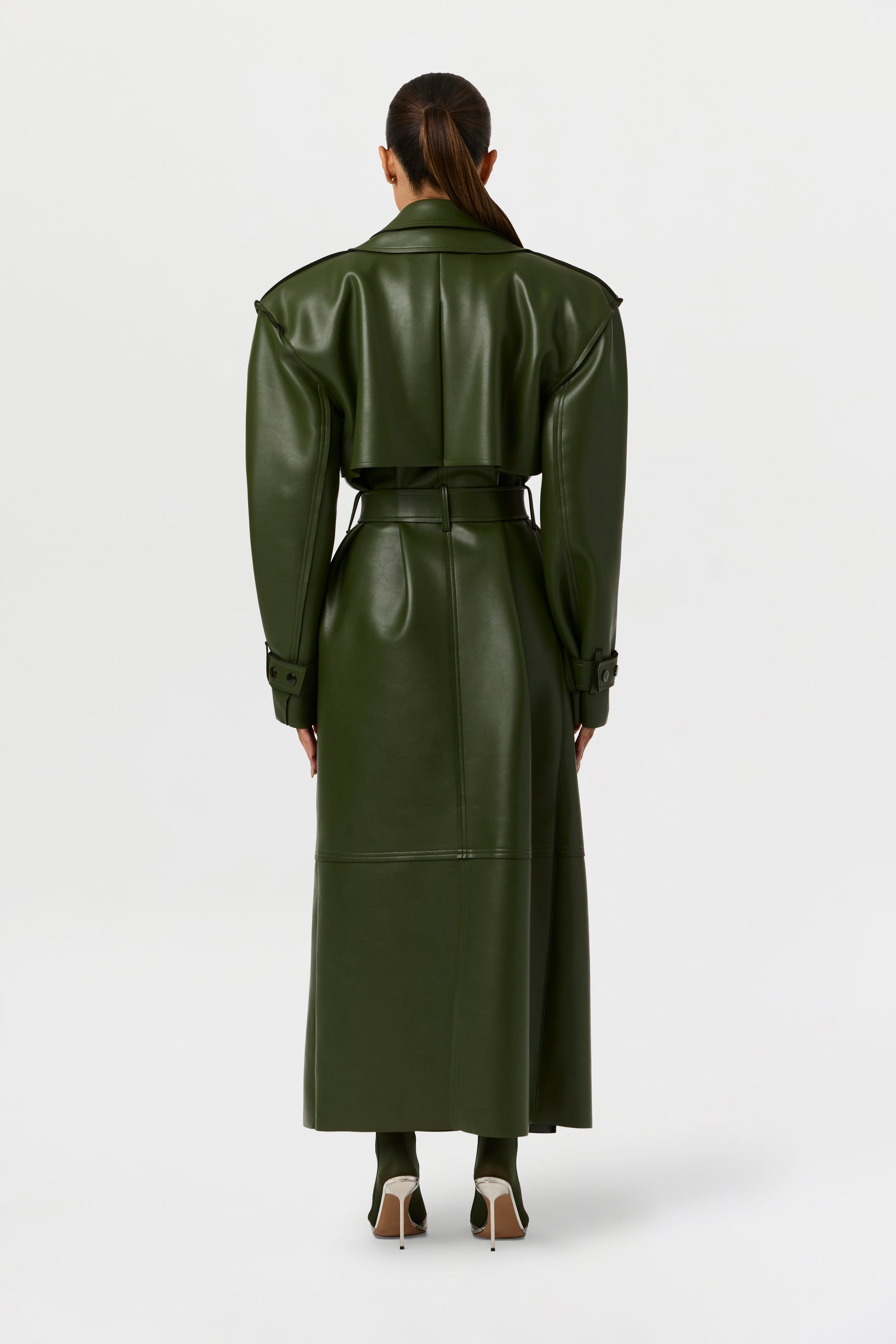 Vegan Leather Dual Collar Trench Coat