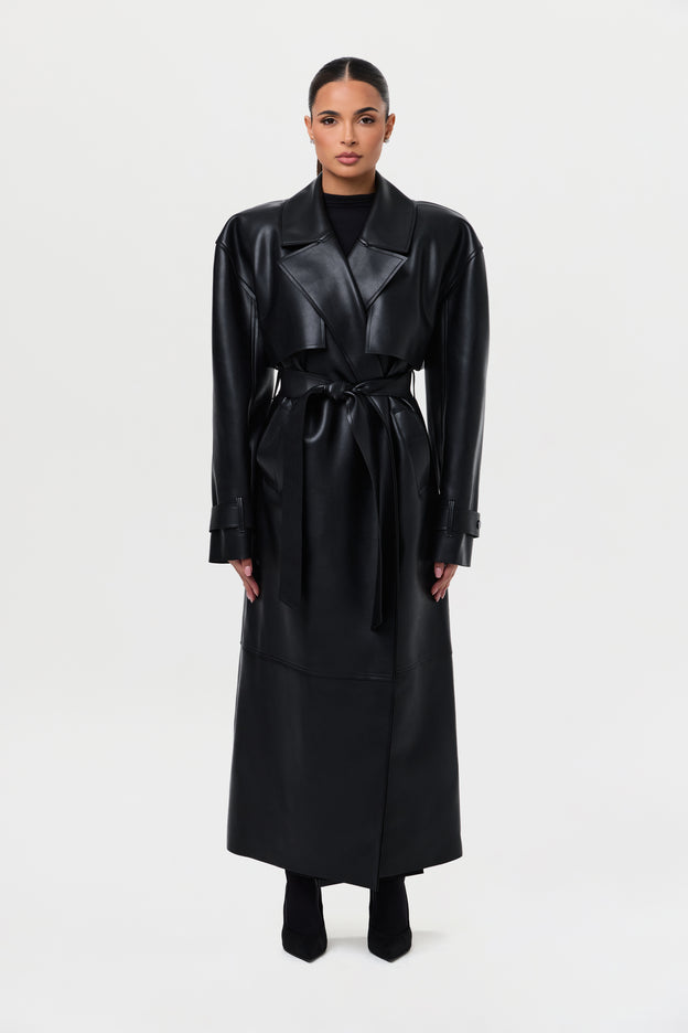 Vegan Leather Trench Coat