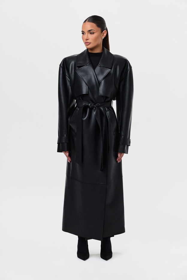 Vegan Leather Trench Coat