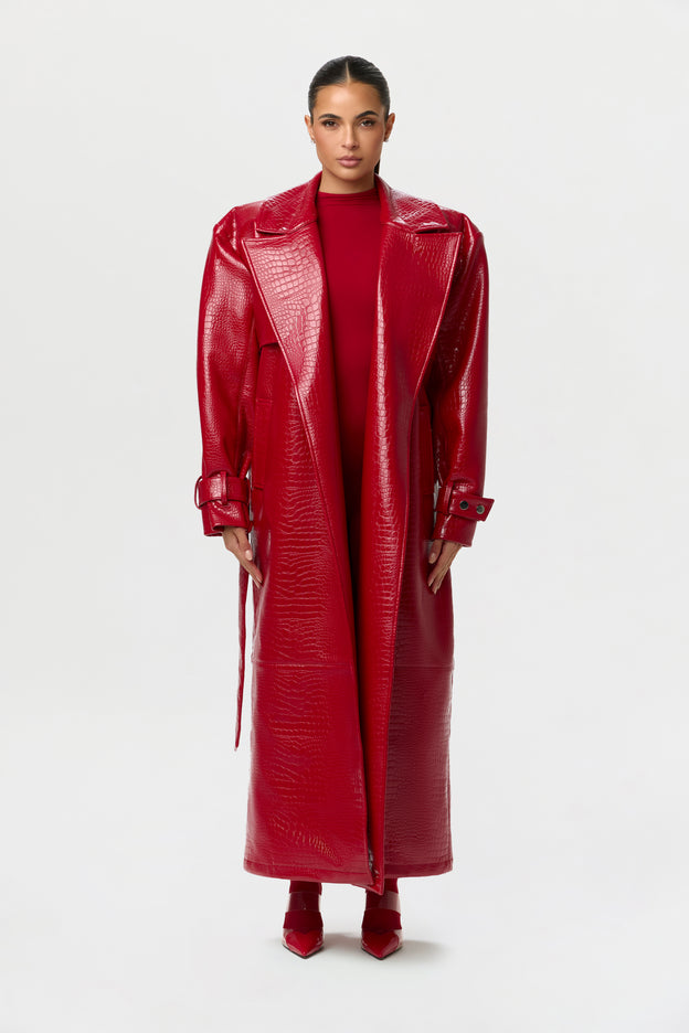 Vegan Leather Croc Trench Coat