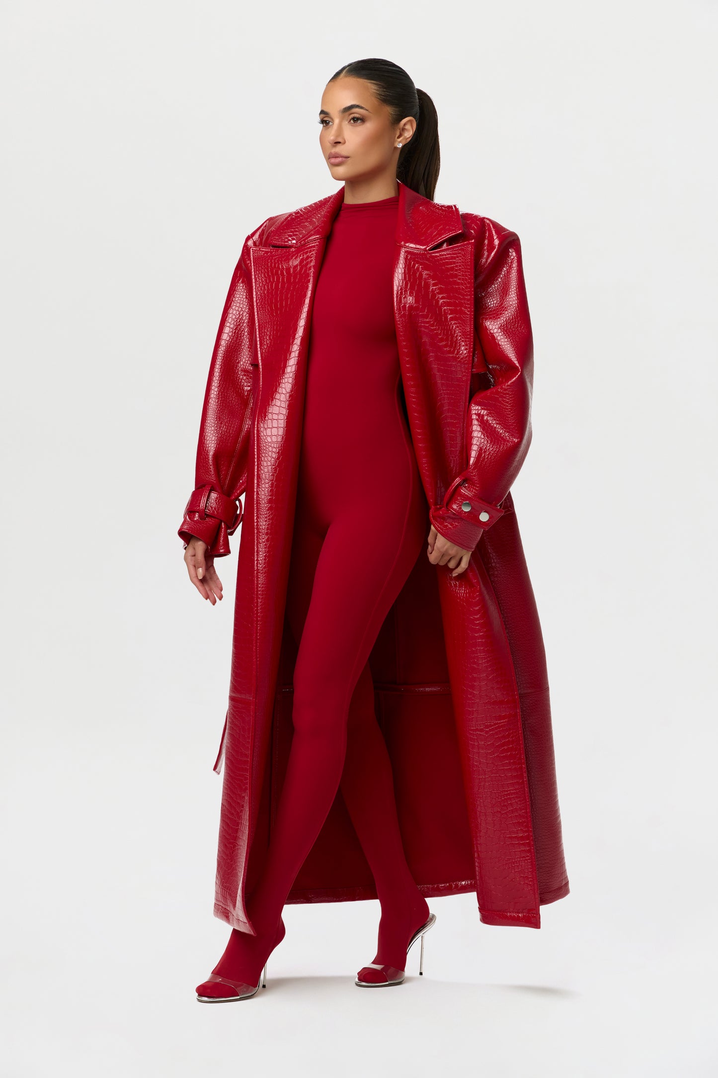 Vegan Leather Croc Trench Coat