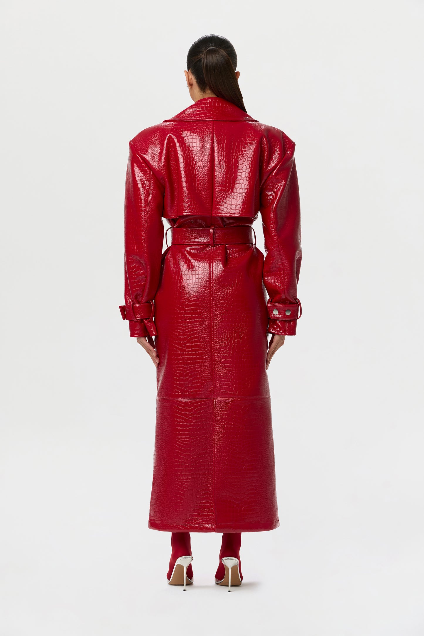 Vegan Leather Croc Trench Coat