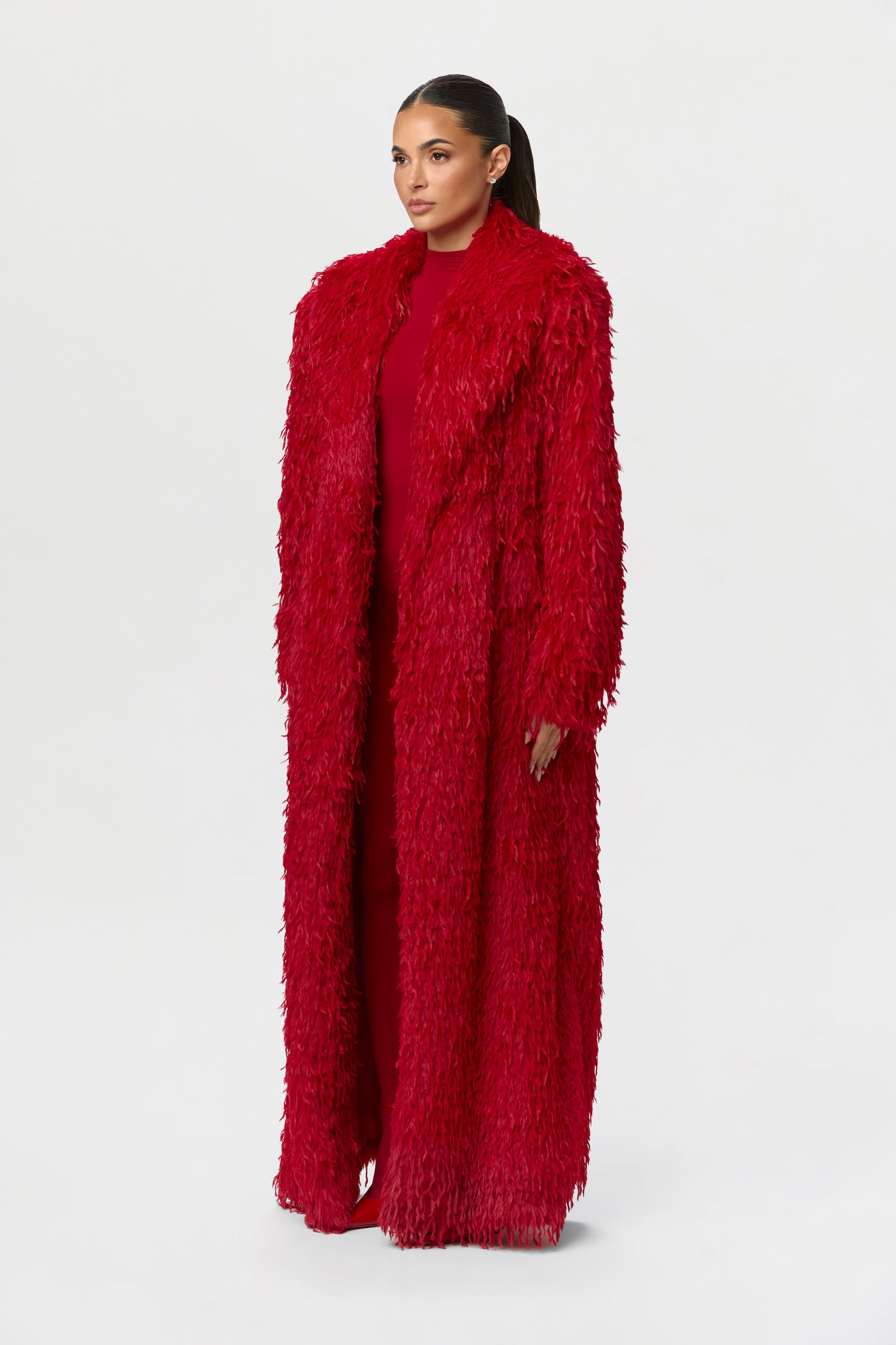 Faux Feather Long Coat