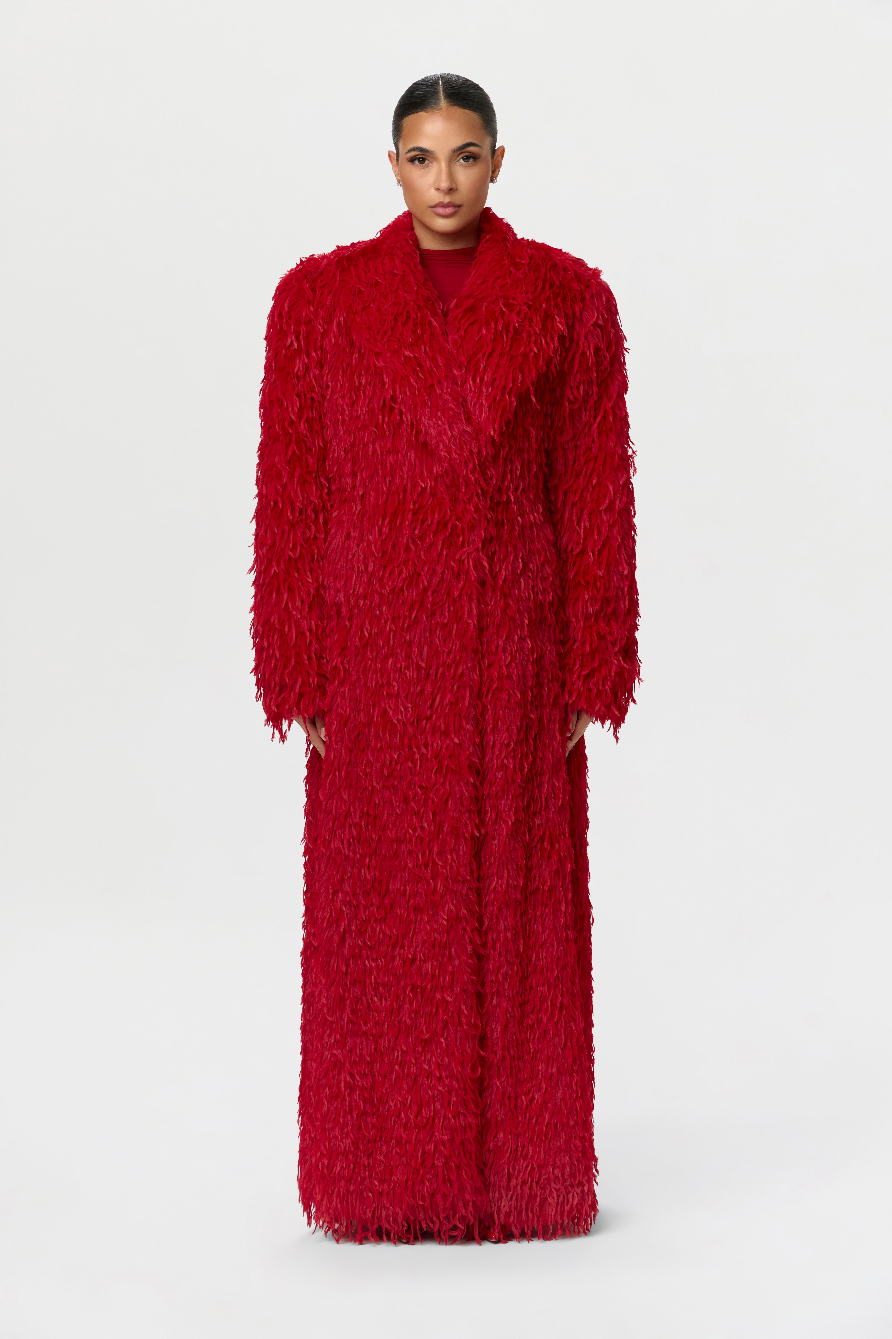 Faux Feather Long Coat