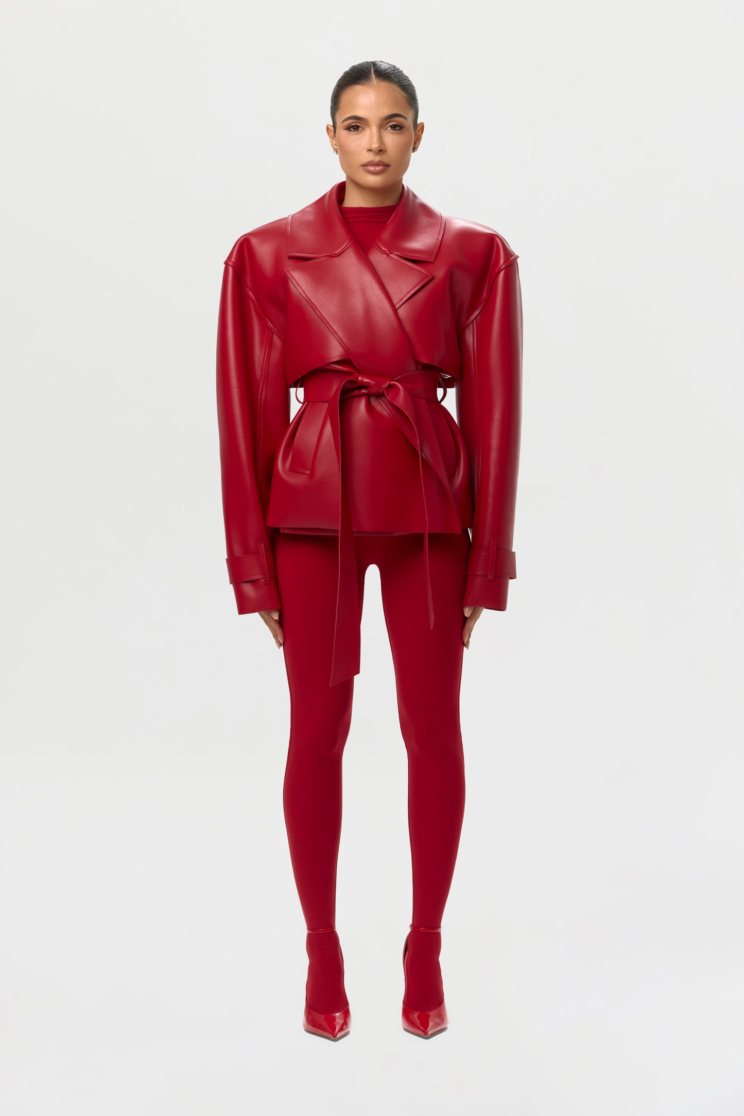 Vegan Leather Cropped Trench Jacket