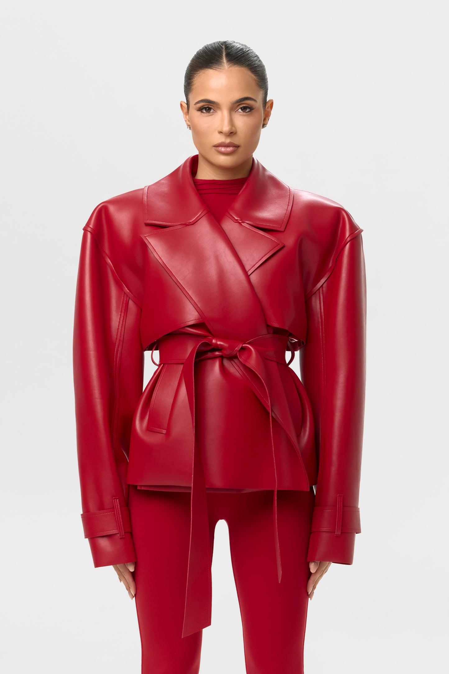 Vegan Leather Cropped Trench Jacket