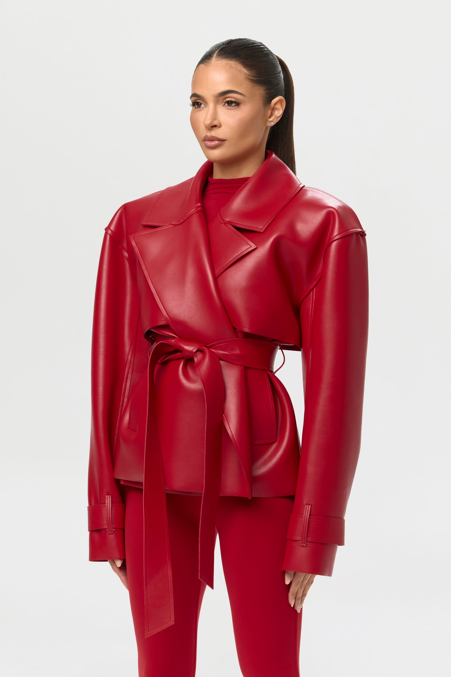 Vegan Leather Cropped Trench Jacket