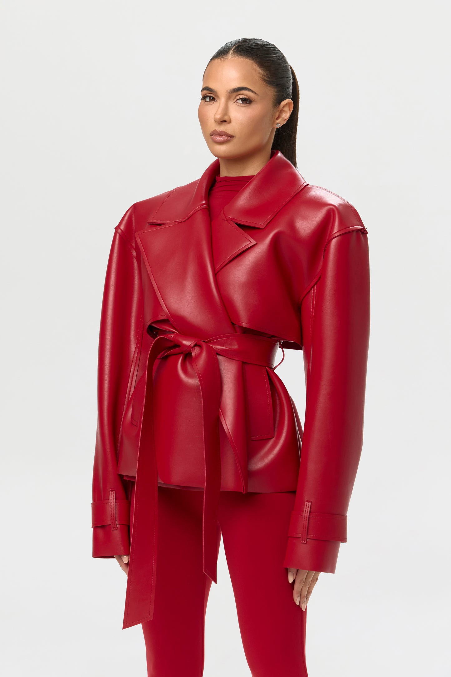 Vegan Leather Cropped Trench Jacket