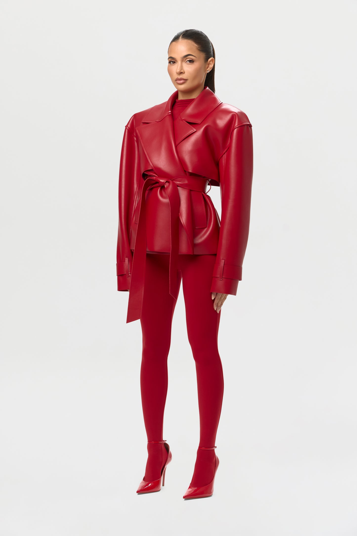 Vegan Leather Cropped Trench Jacket