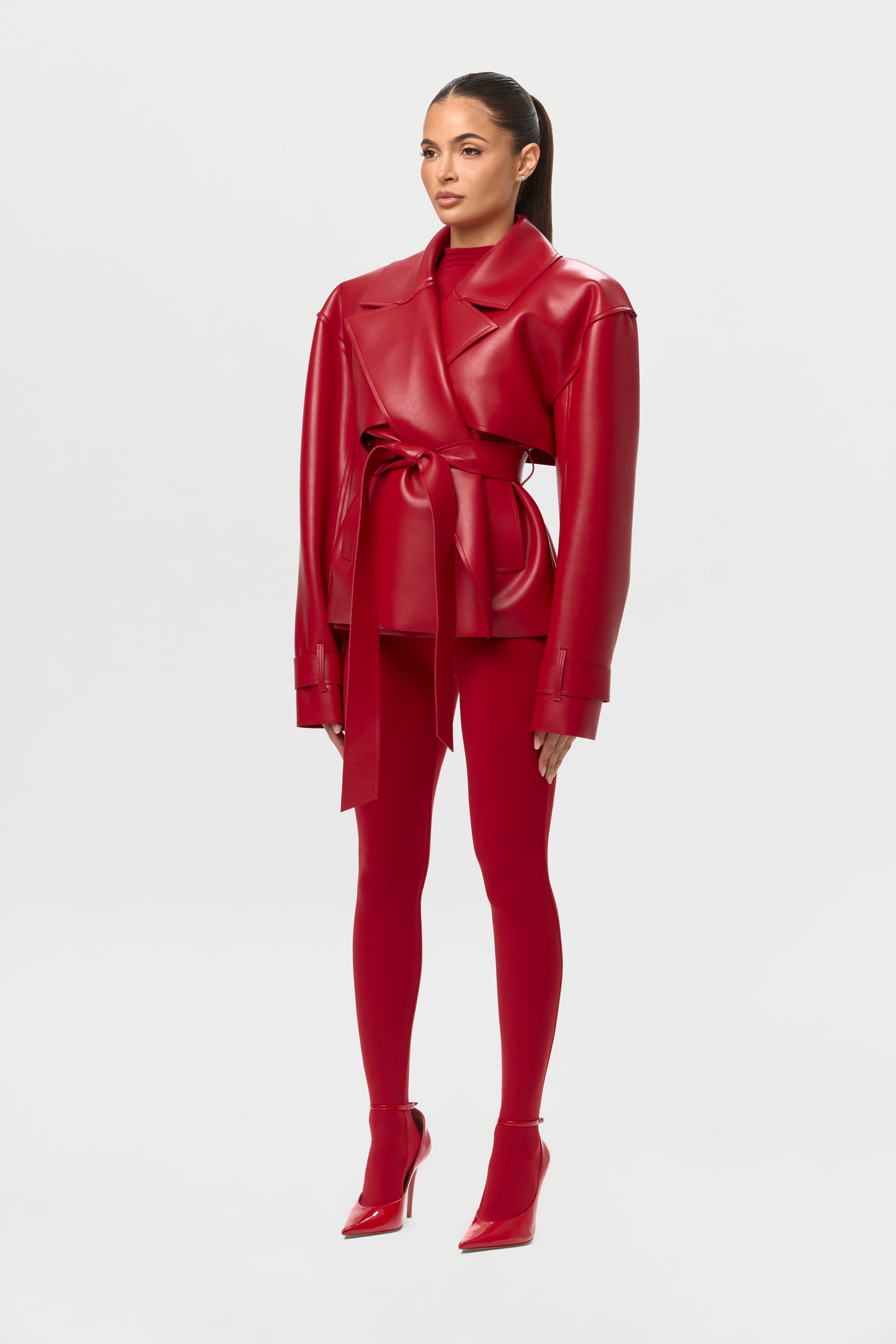 Vegan Leather Cropped Trench Jacket