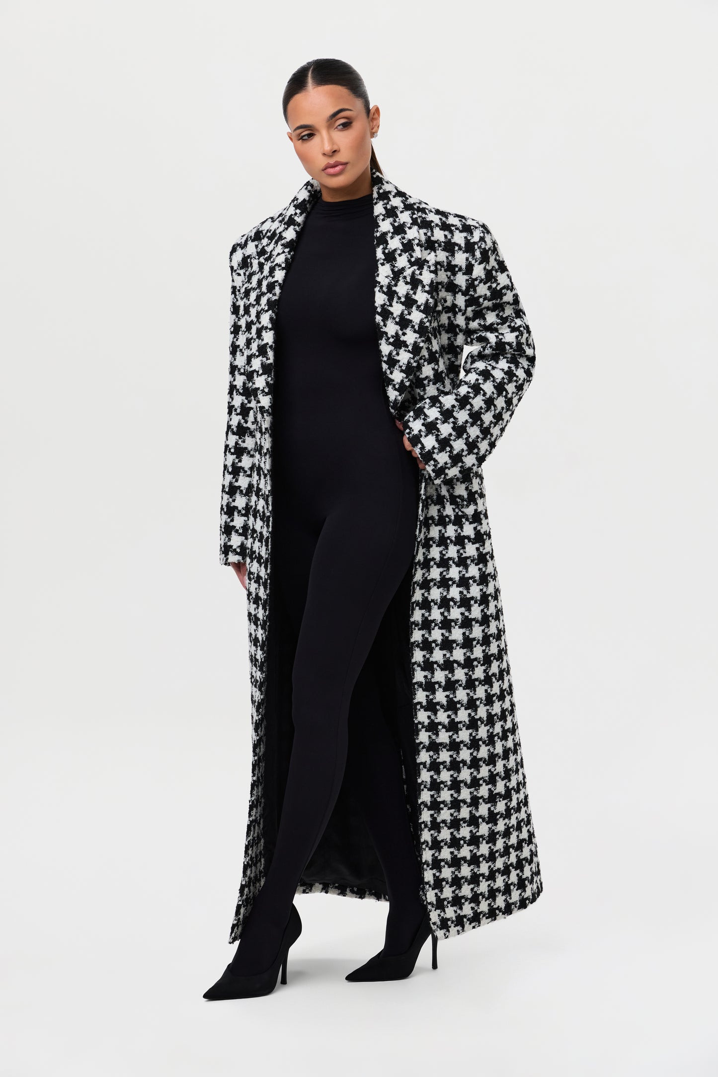 Jacquard Houndstooth Long Coat