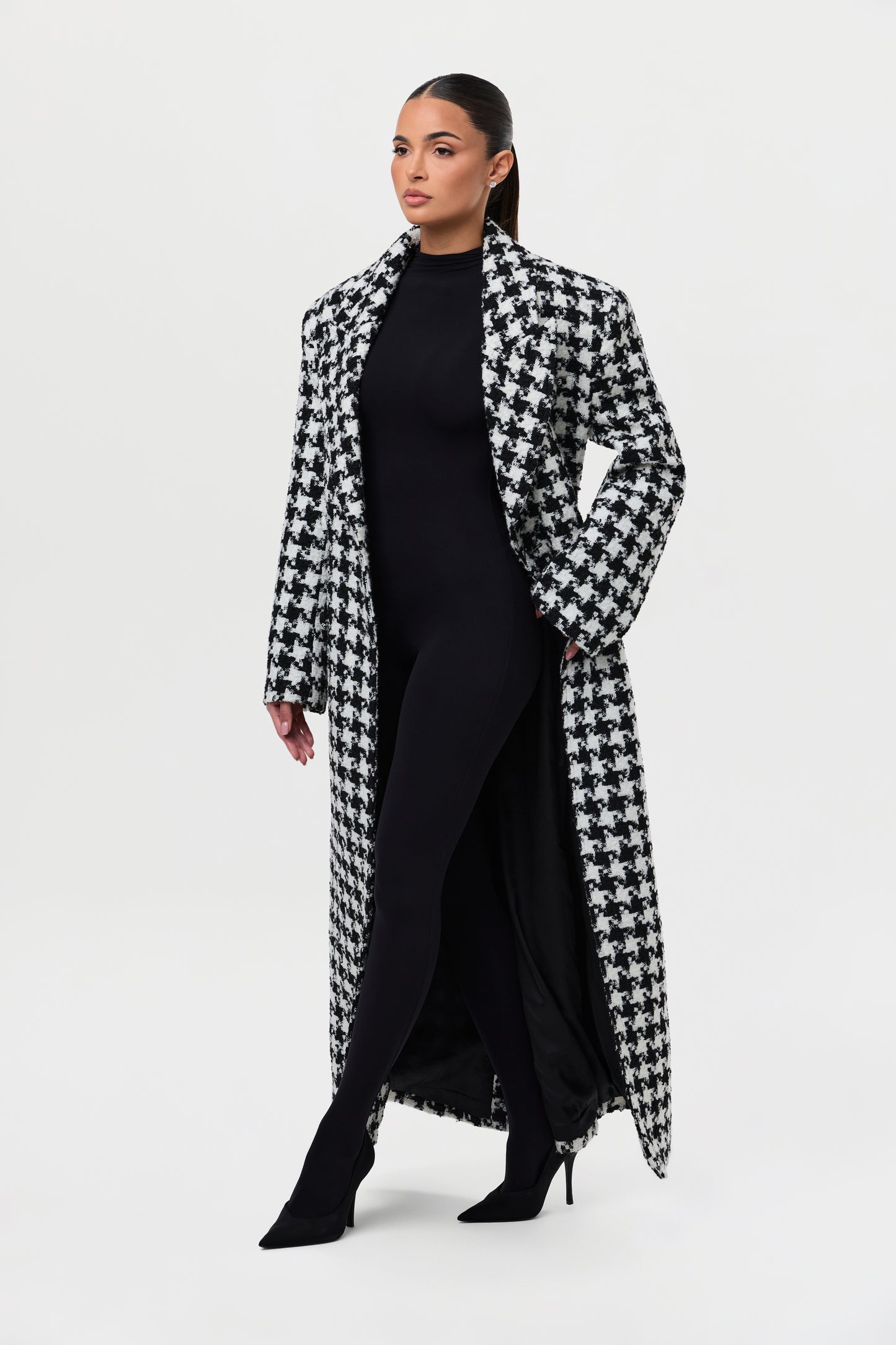 Jacquard Houndstooth Long Coat